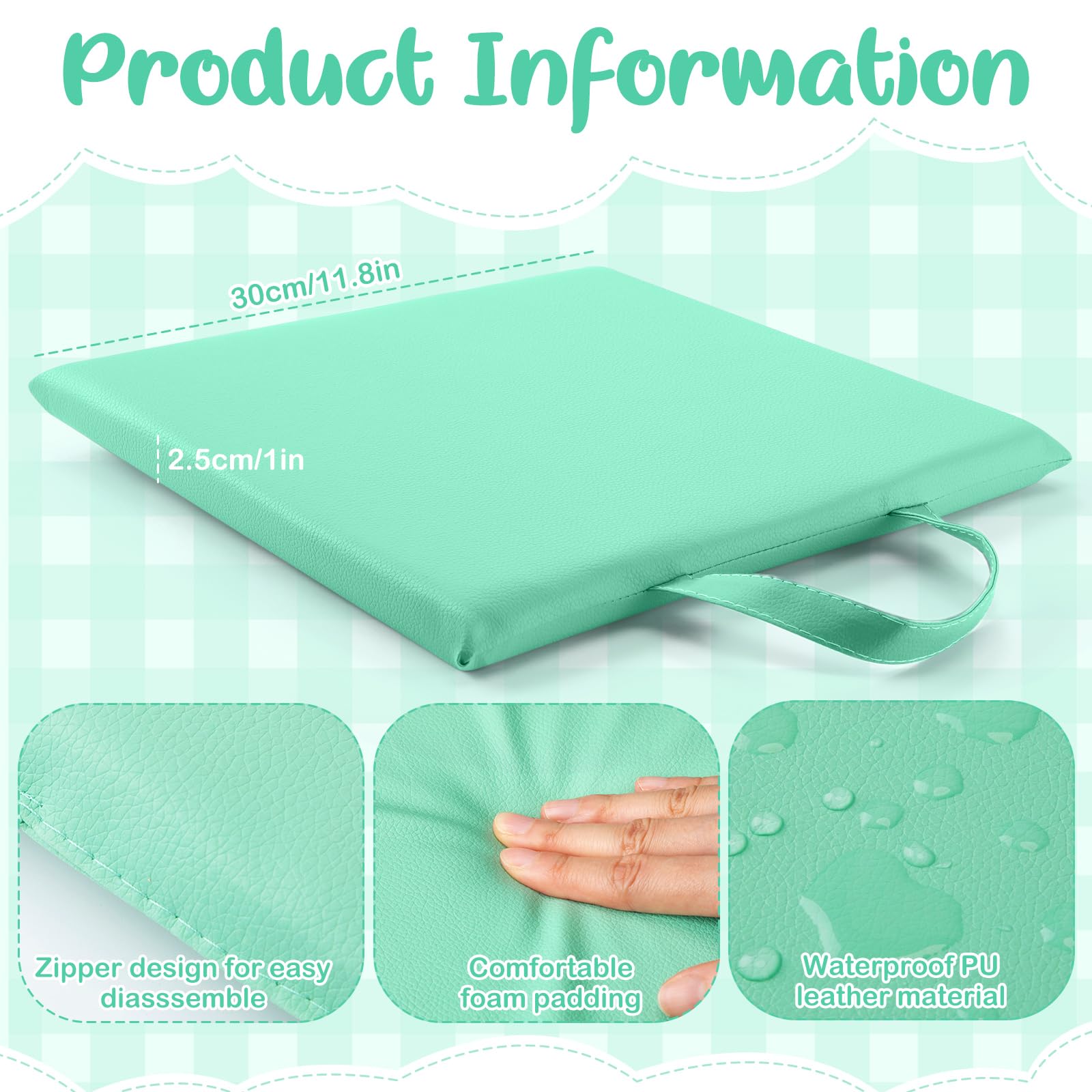 Quadratische Bodenkissen für Kinder Klassenzimmer 30*30 cm Flexible Bodensitzmöbel für Grundschulen mit Griffen Klassenzimmer-Teppichkissen für Erwachsene Kleinkinder Kindertagesstätte(Mint Green)