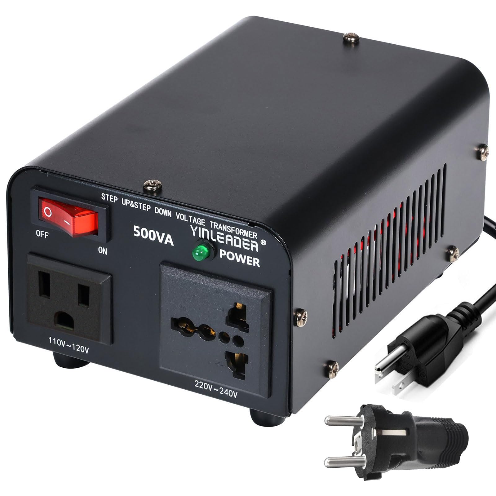 Yinleader 500W 110/120V to 220/240V Voltage Converter Transformer with US to EU Adapter