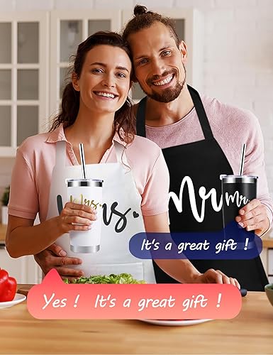 Miniatura 5 de Regalos de boda para parejas 2025 despedida de soltera y regalos de compromiso – His & Hers Mr & Mrs acero inoxidable aislado 20oz vaso y delantal
