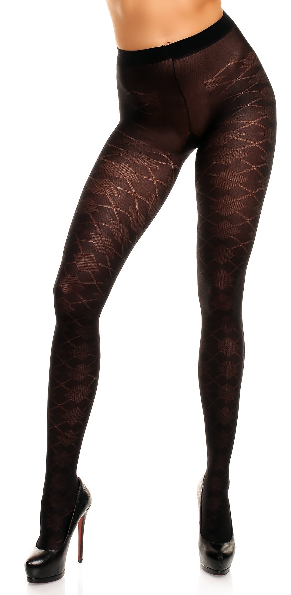GLAMORY Women's Argyle Tights Dune 70 Denier, black, XXL Große Größen