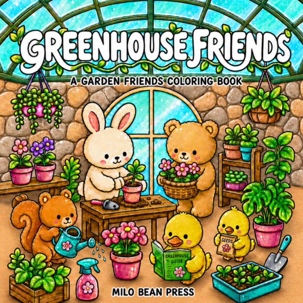 Greenhouse Friends Coloring Book: Vol. 2 Cute and Bold Cozy Greenhouse Coloring Pages for Adults and Kids (Garden Friends)