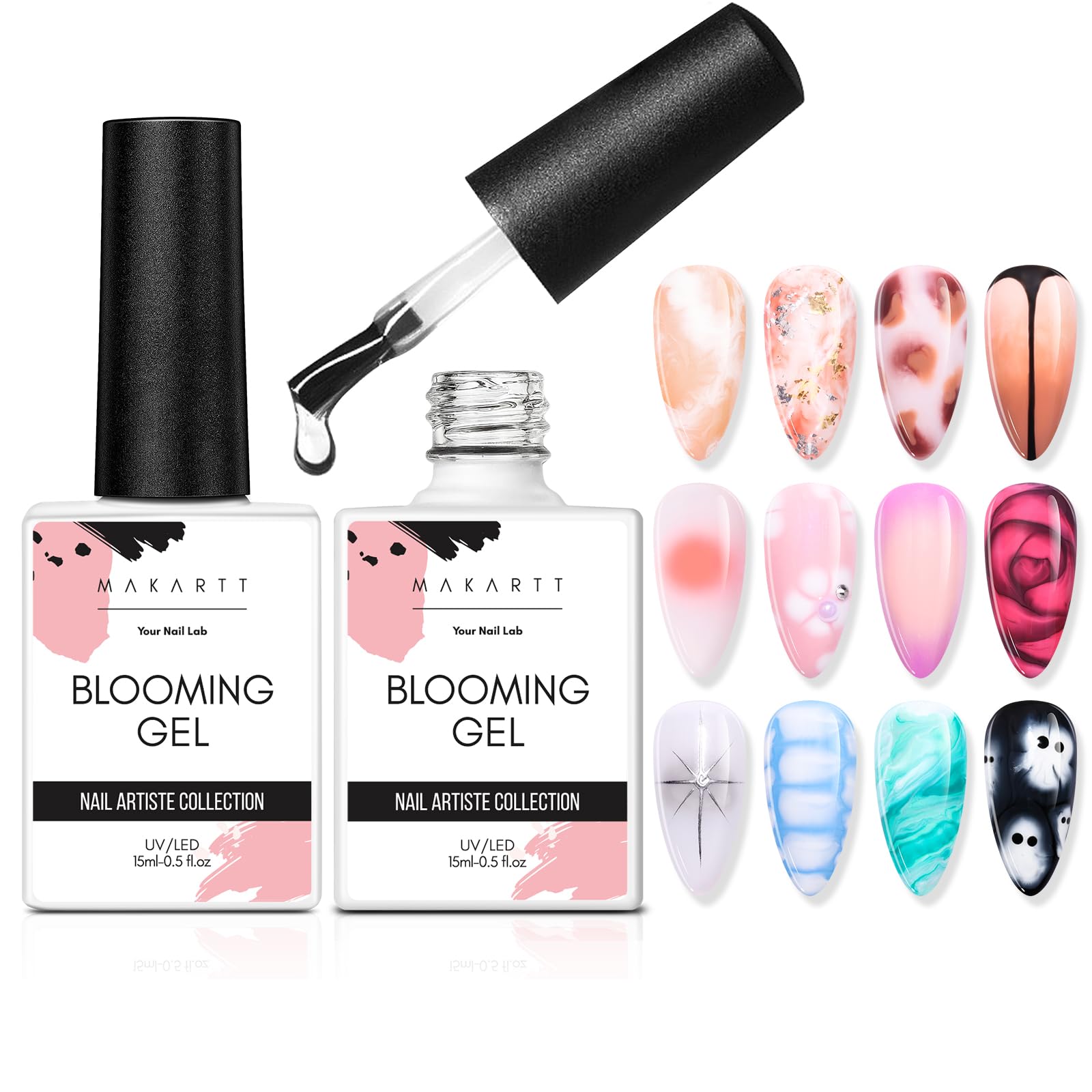 Makartt Blooming Gel - 30ML Clear Blossom Gel Nail Polish,Soak Off UV LED Marble Gels for Spreading Effect,Nail Paint and Nail Art,Nail Art Design DIY Manicure for Women
