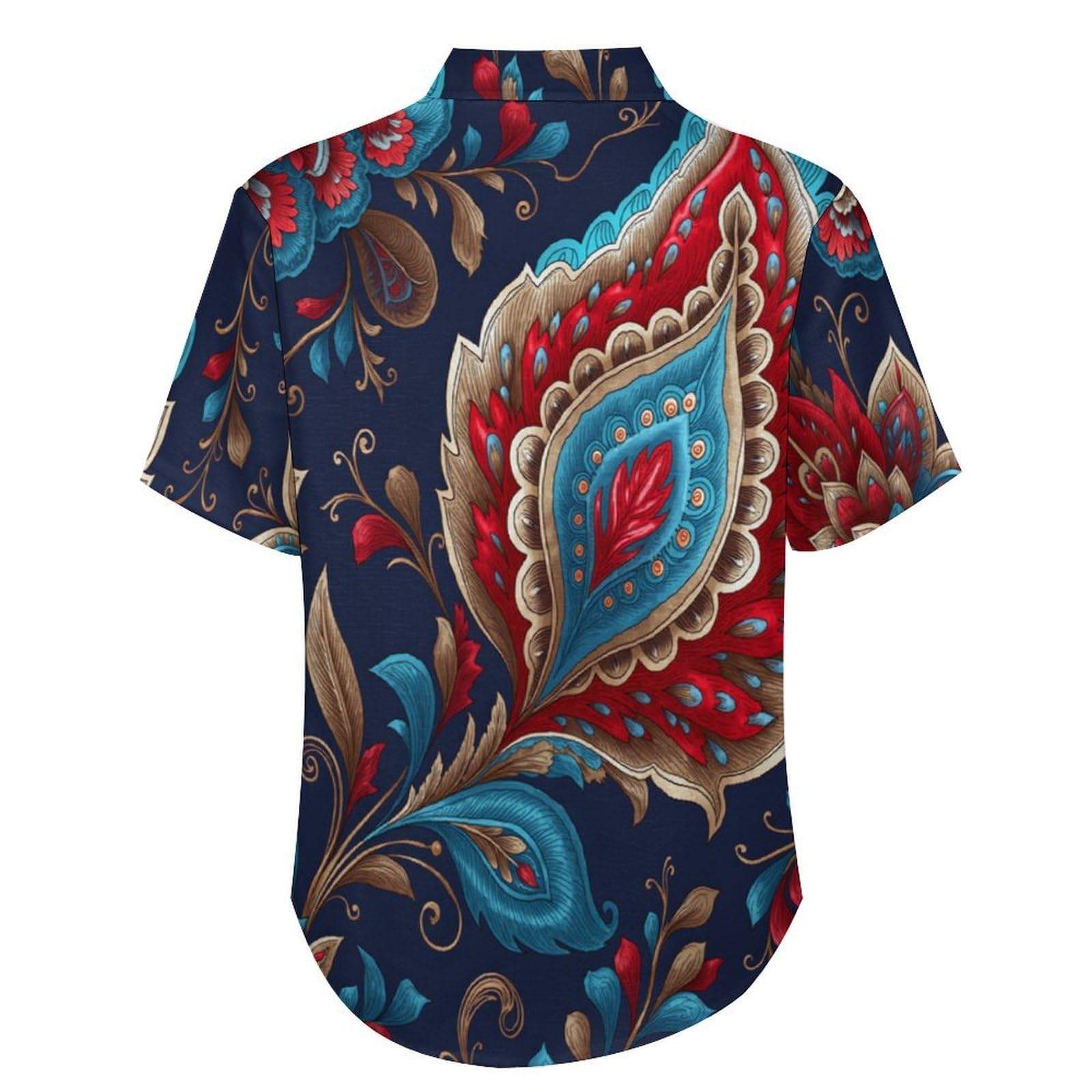 Camicia Casual da Uomo, Motivo Paisley Stampa Maglietta Estiva a Maniche Corte Stile Etnico Tradizionale Casual Button Down Hawaiani Camicie Risvolto Spiaggia Top