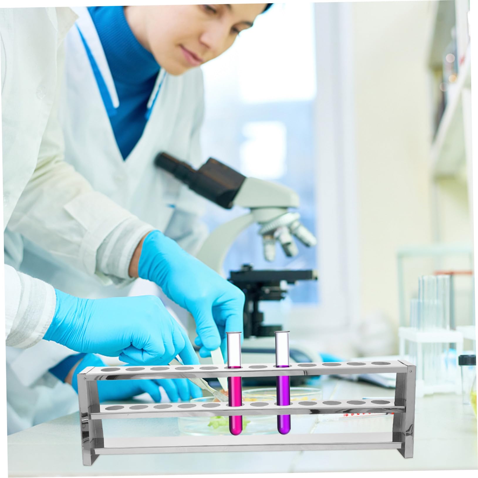 Holibanna Soporte de Tubos de Ensayo de Laboratorio de Acero Inoxidable Resistente y Pulido para Almacenamiento Seguro Experimentos Científicos