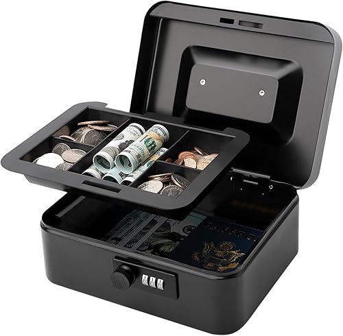 Miniatura 9 de Jssmst - Caja fuerte grande con cerradura de combinación, caja de metal duradera con bandeja de dinero, color rosa, 11.8 x 9.8 x 3.5 pulgadas