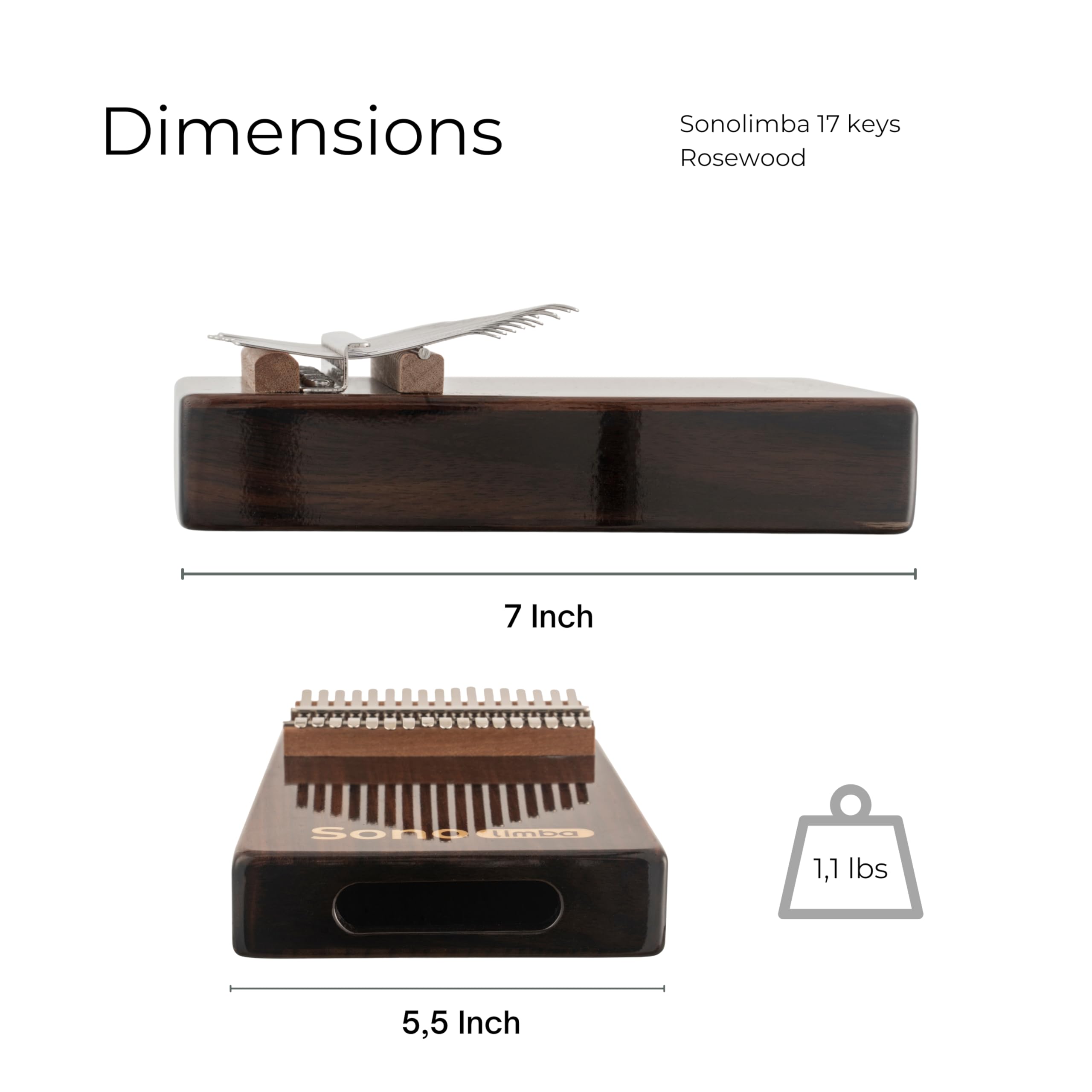 Kalimba avec 17 clés - Piano à pouces en bois de rose de haute qualité. Piano portable avec pochette et livre de chansons. Instrument de musique. Percussion à main pour enfant ou adulte
