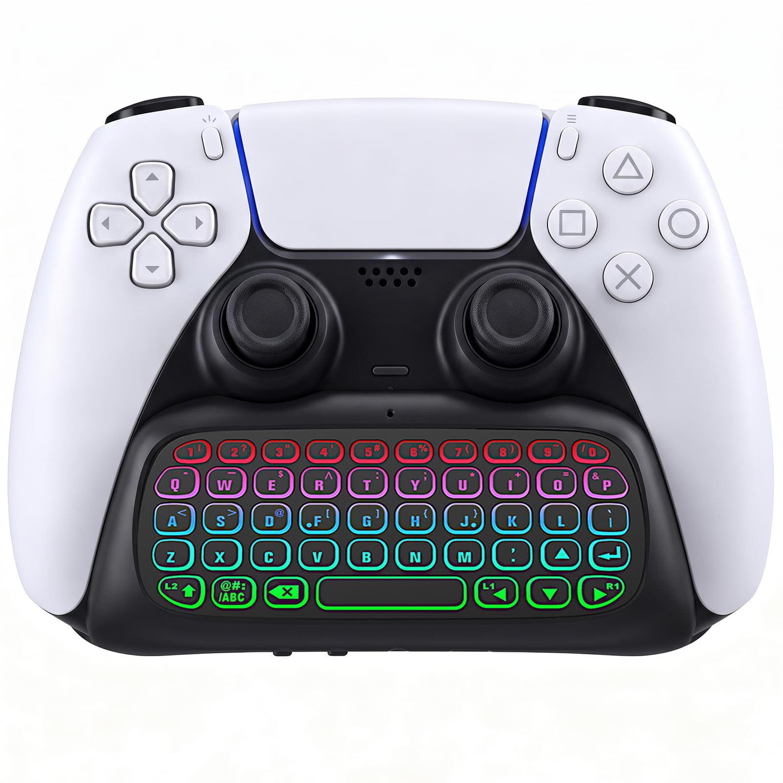 Megadream per PS5 Controller Keyboard, Bluetooth Chatpad 47 tasti tastiera per PS5 DualSense Controller DualSense Edge Controller, luce RGB, altoparlante integrato, jack audio da 3,5 mm, nero