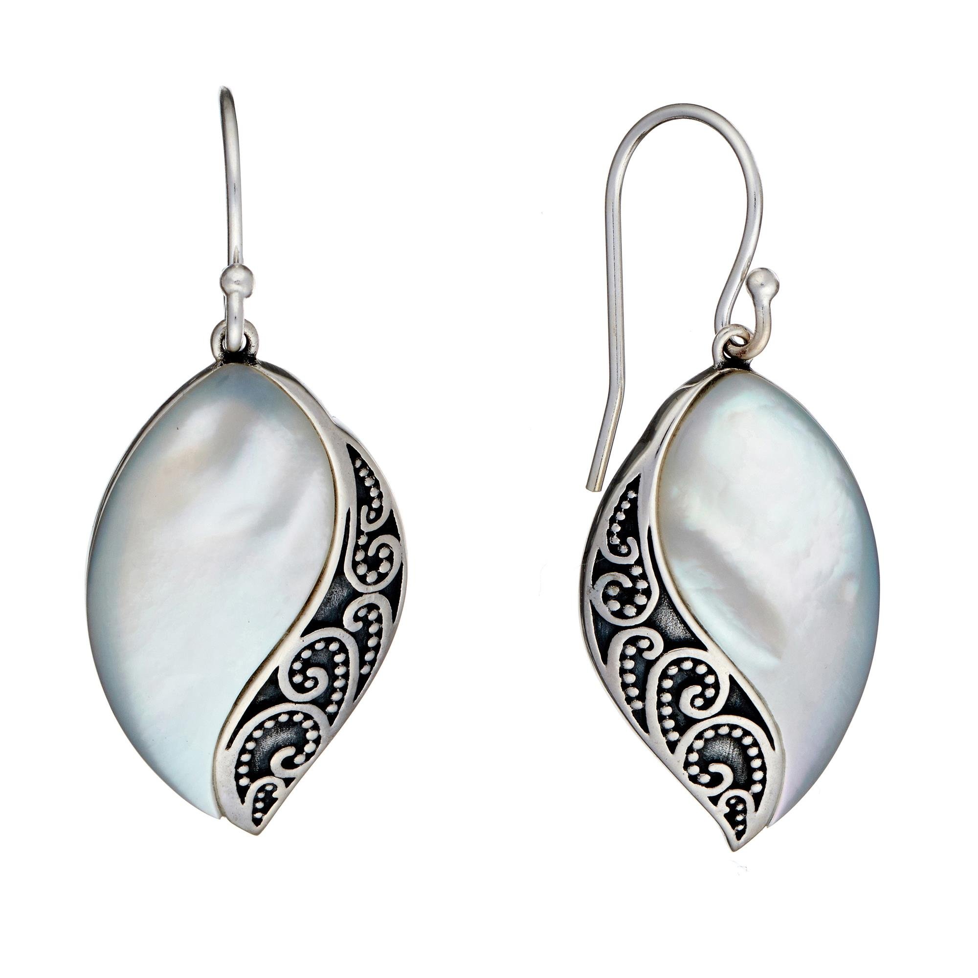 Silverly Orecchini Pendenti in Madreperla con filigrana in Argento 925 per Donna | Orecchini Curvi a Forma di Foglia in Argento Sterling | Gioielli Eterei in Stile Art Nouveau