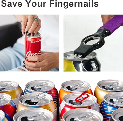 Miniatura 3 de DUNLAGUE Abrelatas de soda y abrebotellas de cerveza con mango de silicona de 4.2 pulgadas de largo, abridor de pestañas para uñas largas, abridor