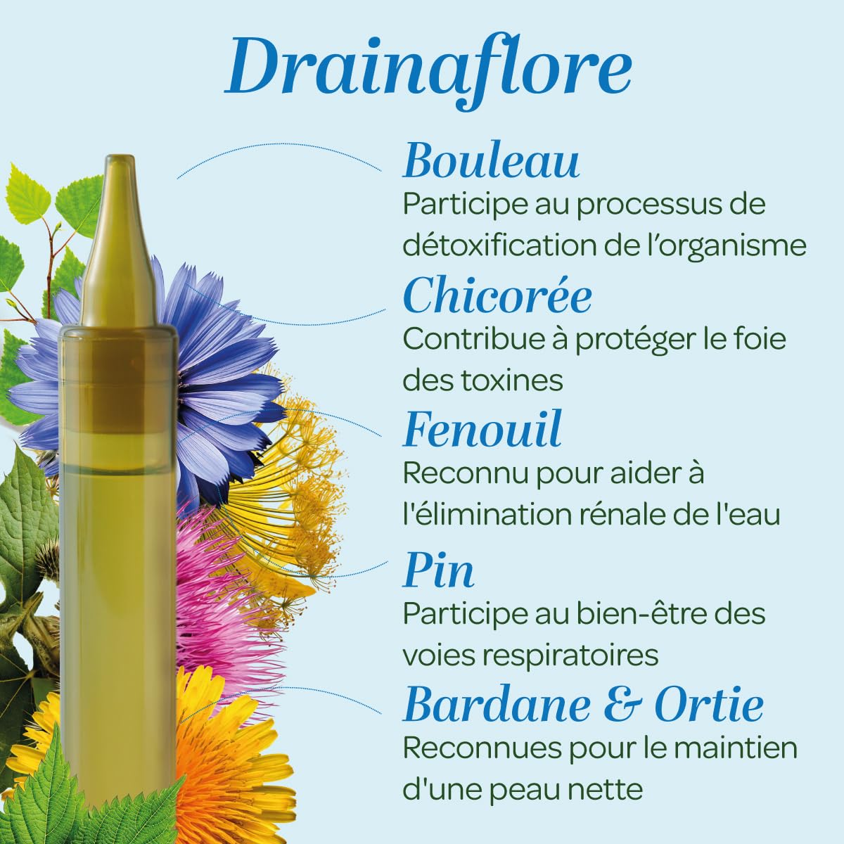 SUPERDIET- DRAINAFLORE BIO - Programme complet de détoxification des 5 émonctoires - Made in France -Format nomade-20 Unidoses de 15 ml