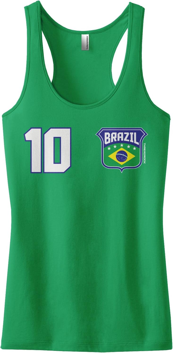 Threadrock Women's Brazil Shield & Number Racerback Tank Top