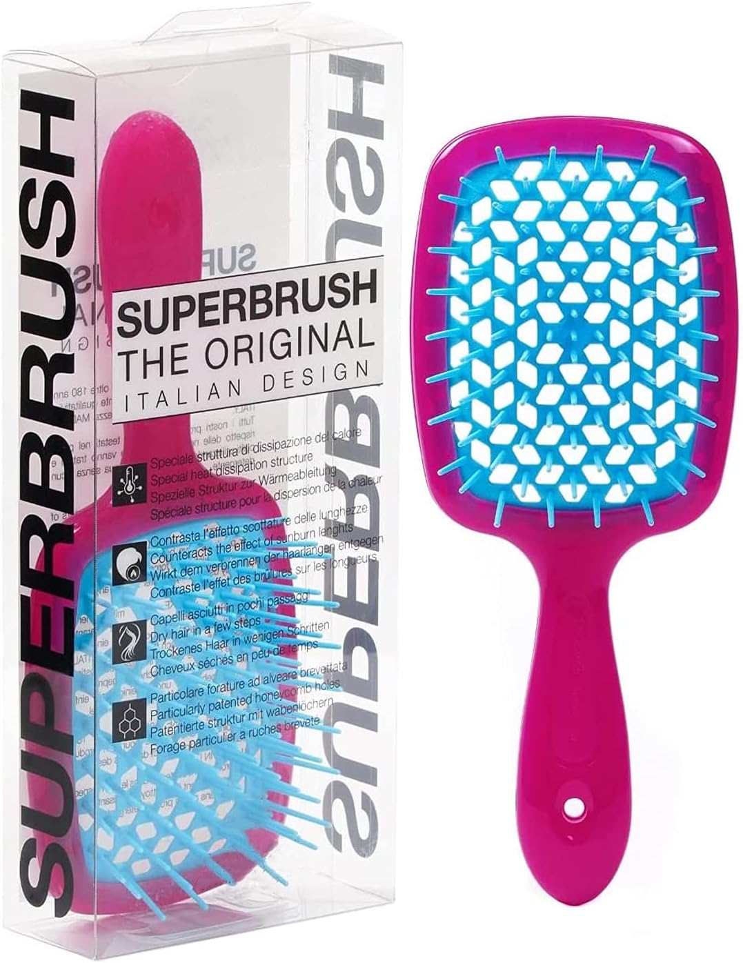 Janeke Superbrush Detangler Hair Brush Fuxia/Blue