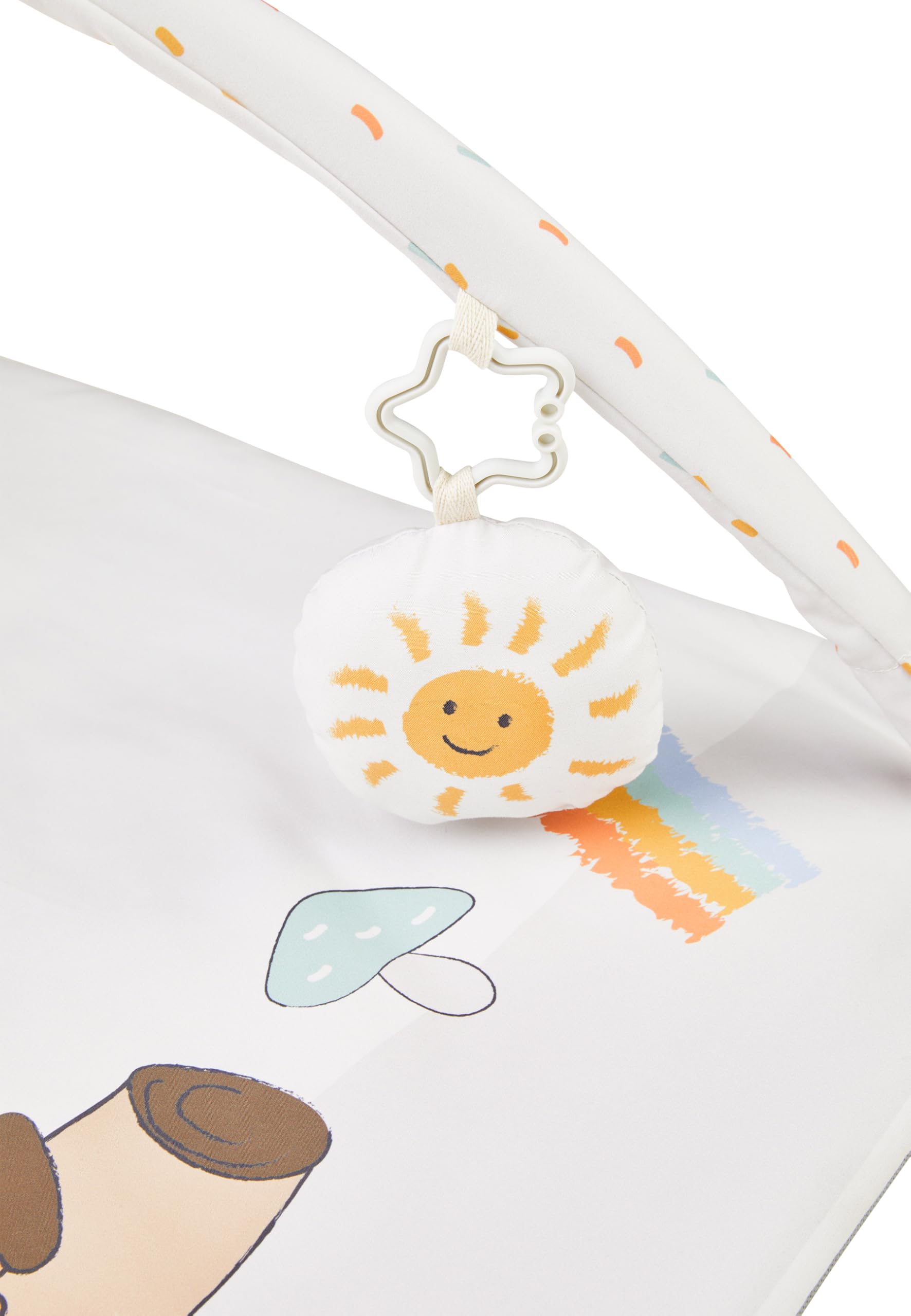 Sterntaler Spielbogen Fuchs Filou - Krabbeldecke mit Motivdruck - wattierte Spieldecke für Babys - Spielzeug abnehmbar - Knisterpapier, Rassel & Quietsche - Activity Decke 80x80cm, lichtgrau