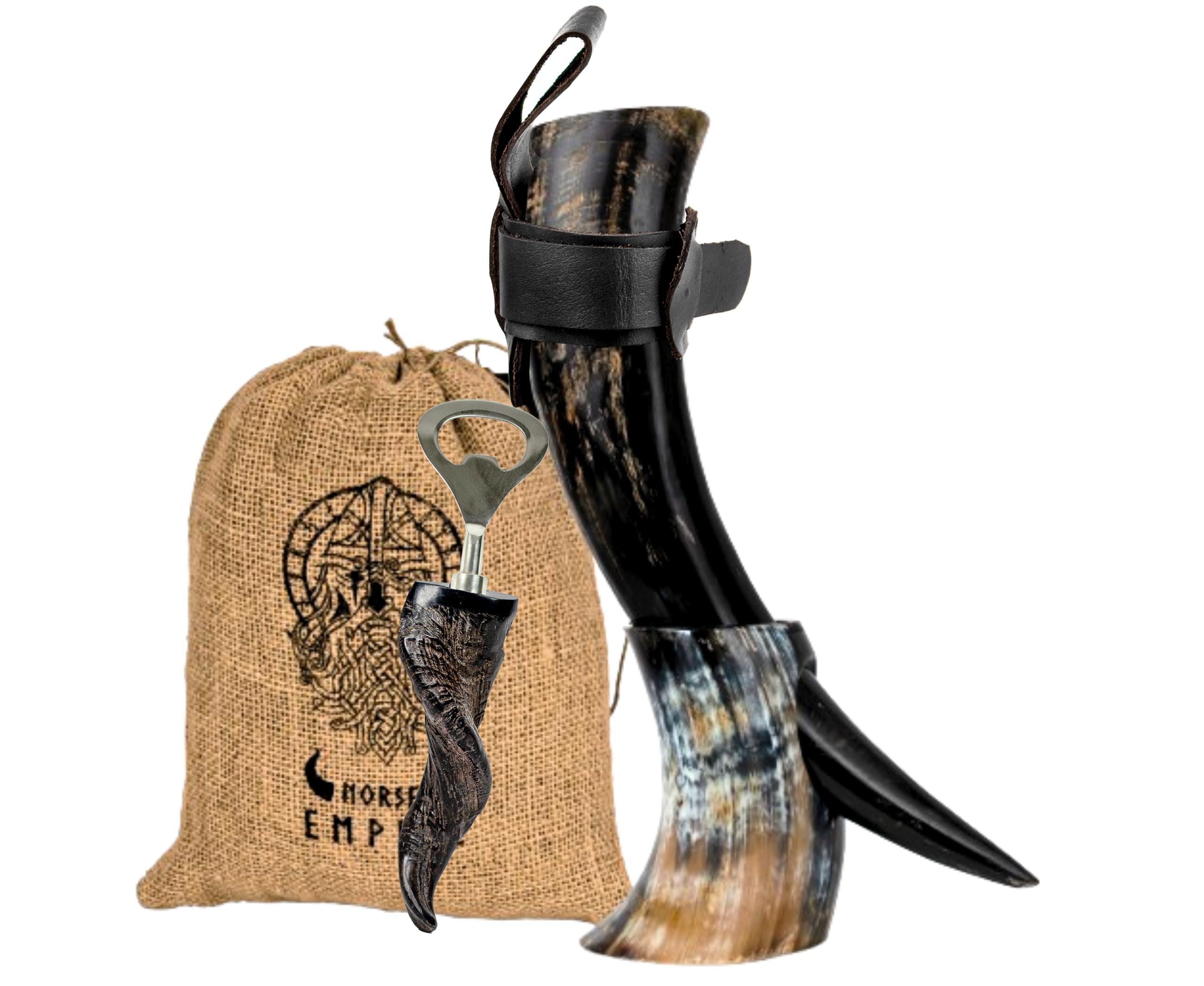 Viking Drinking Horn with Stand: An Awesome & Distinctive Beer Present for Dad, Home Decor, Mediaeval Stein for Ale, Mead and Whisky, Large 10-14Oz