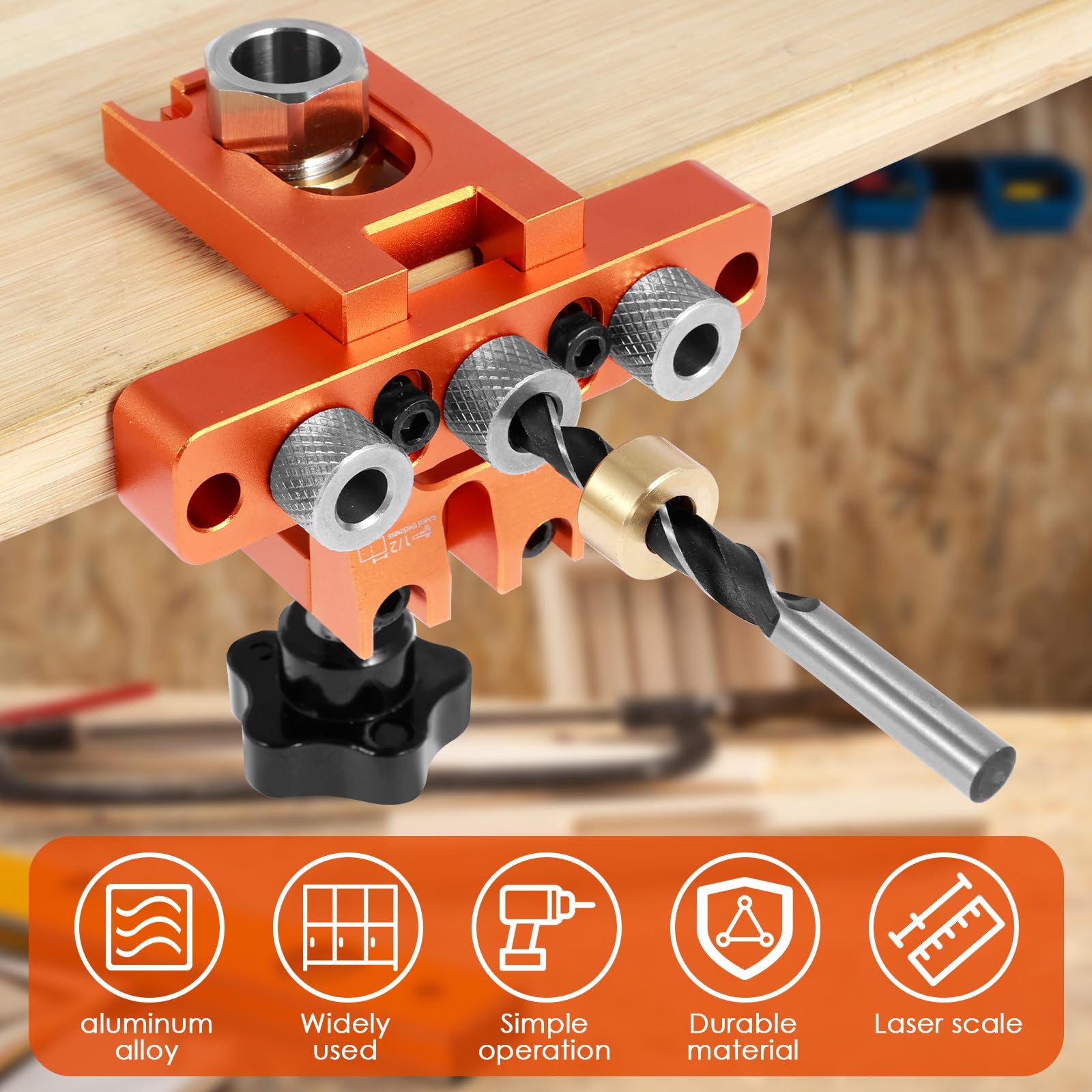 Dowel Jig Kit 3 w 1, ze stopu aluminium, precyzyjna lokalizacja otworów, przenośna prowadnica pozycjonowania dziurkacza z wiertłem 8 mm, 10 mm, 15 mm, szablon do obróbki drewna