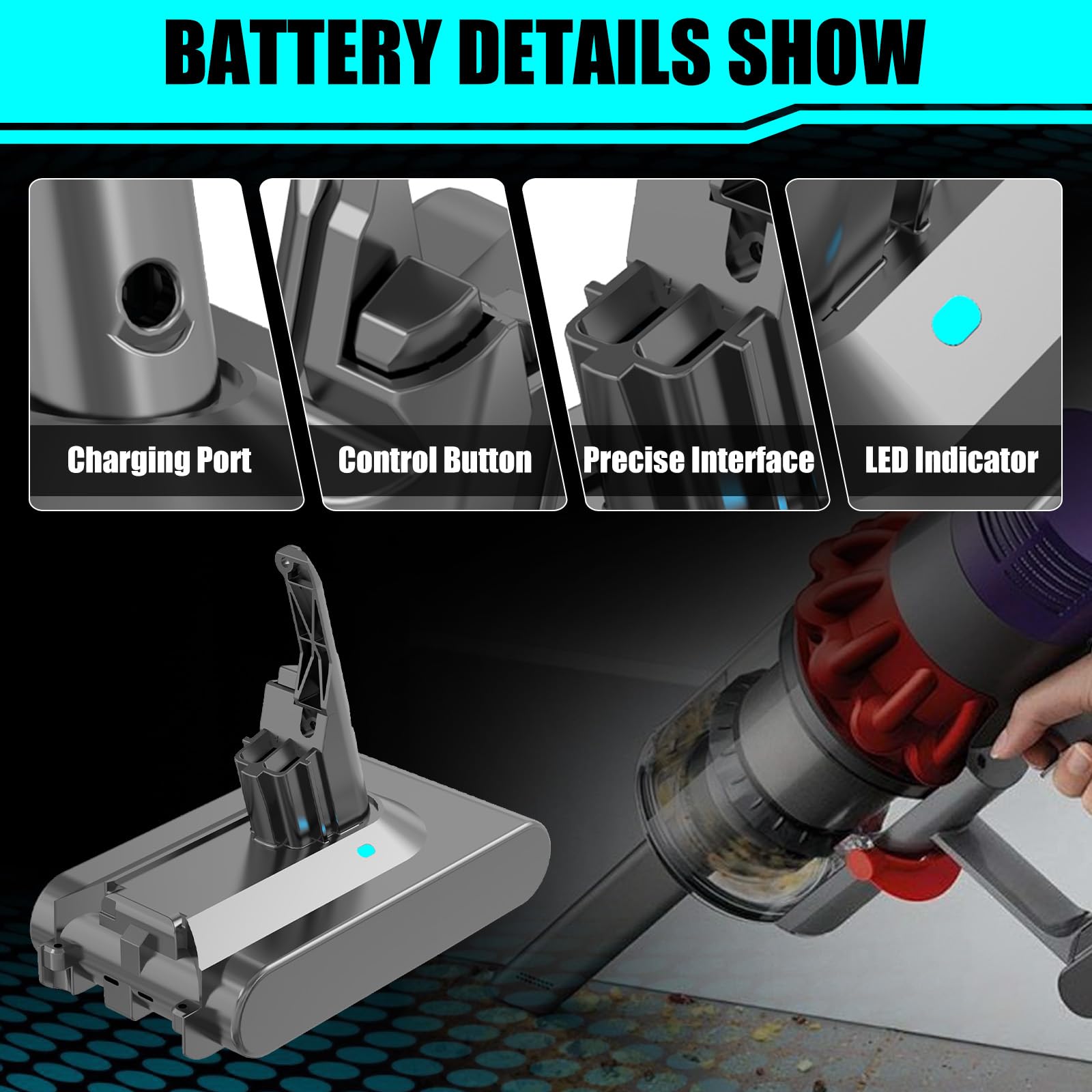 Dosctt 8000mAh Batterie pour Dyson V8 SV10, Compatible pour Dyson V8 Absolute, Animal, Fluffy V8 Parquet V8 Motorhead SV10