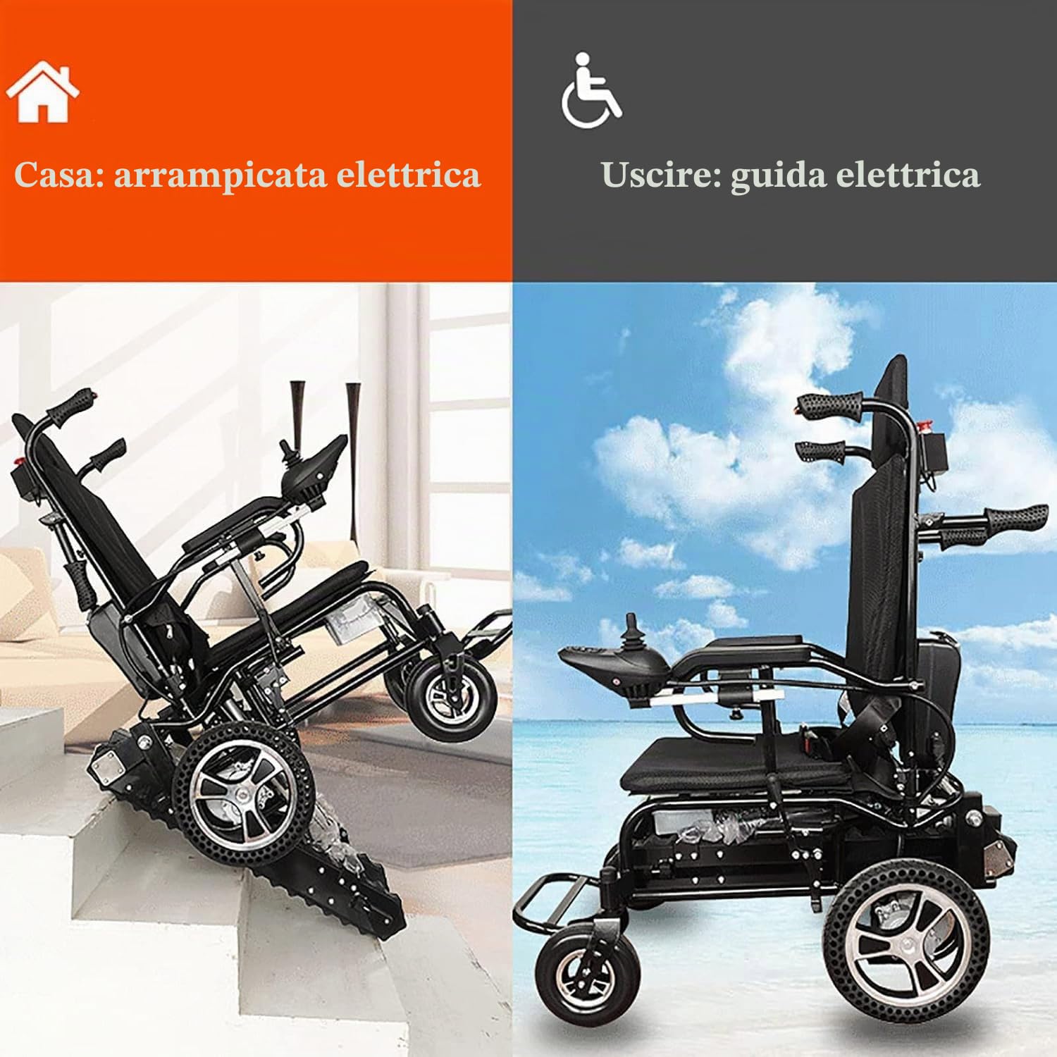 Sedia a rotelle elettrica pieghevole per disabili adulti anziani - Sedia a rotelle elettrica in lega di alluminio con poggiatesta sollevabile