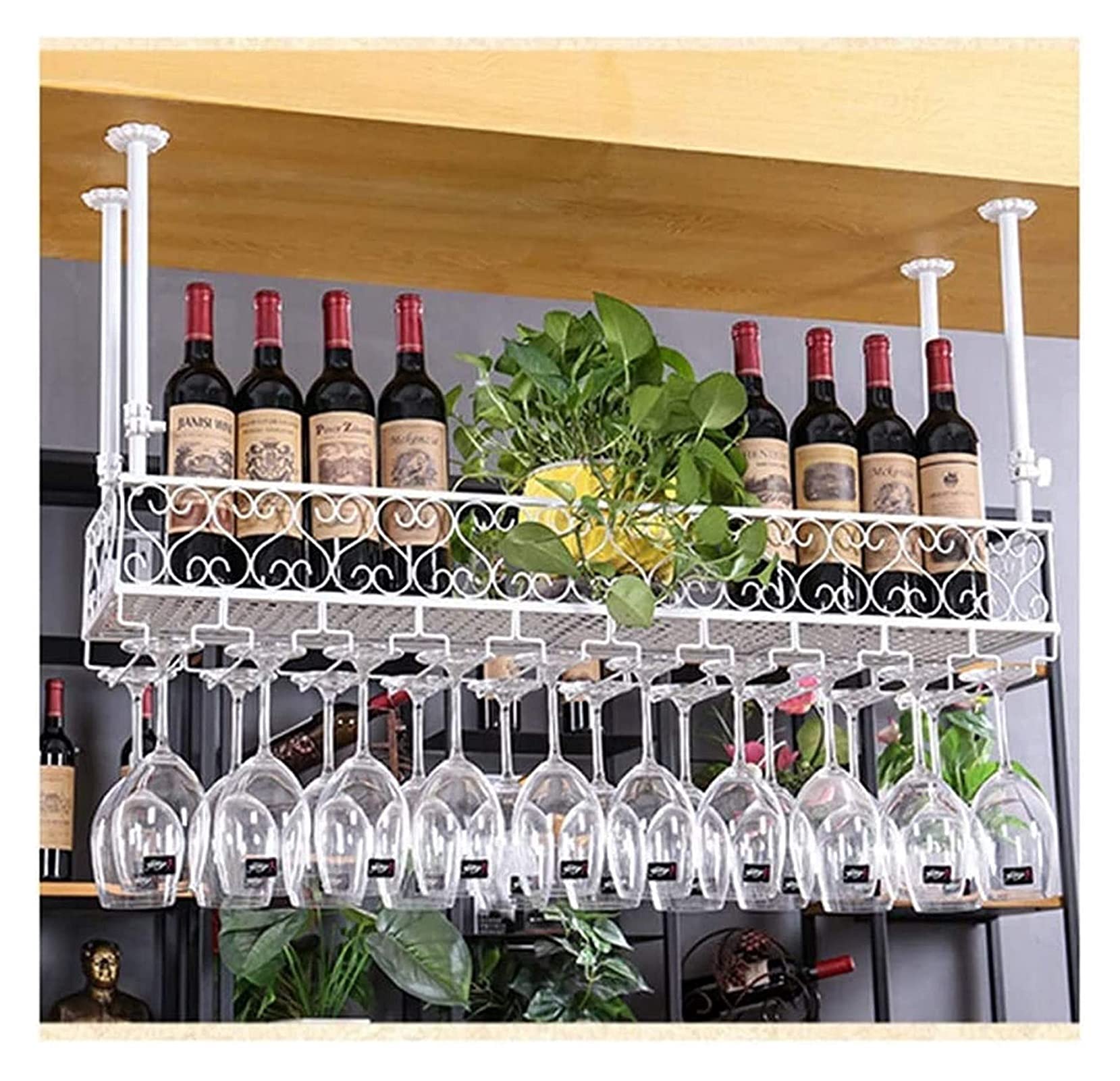 Estante para Botellas de Vino Colgante con Soporte para Copas y Estante, Estante para Copas de Vino, Estante para Vino de Mesa de Bar Estilo Europeo al revés, Adornos, Estante Creativo para