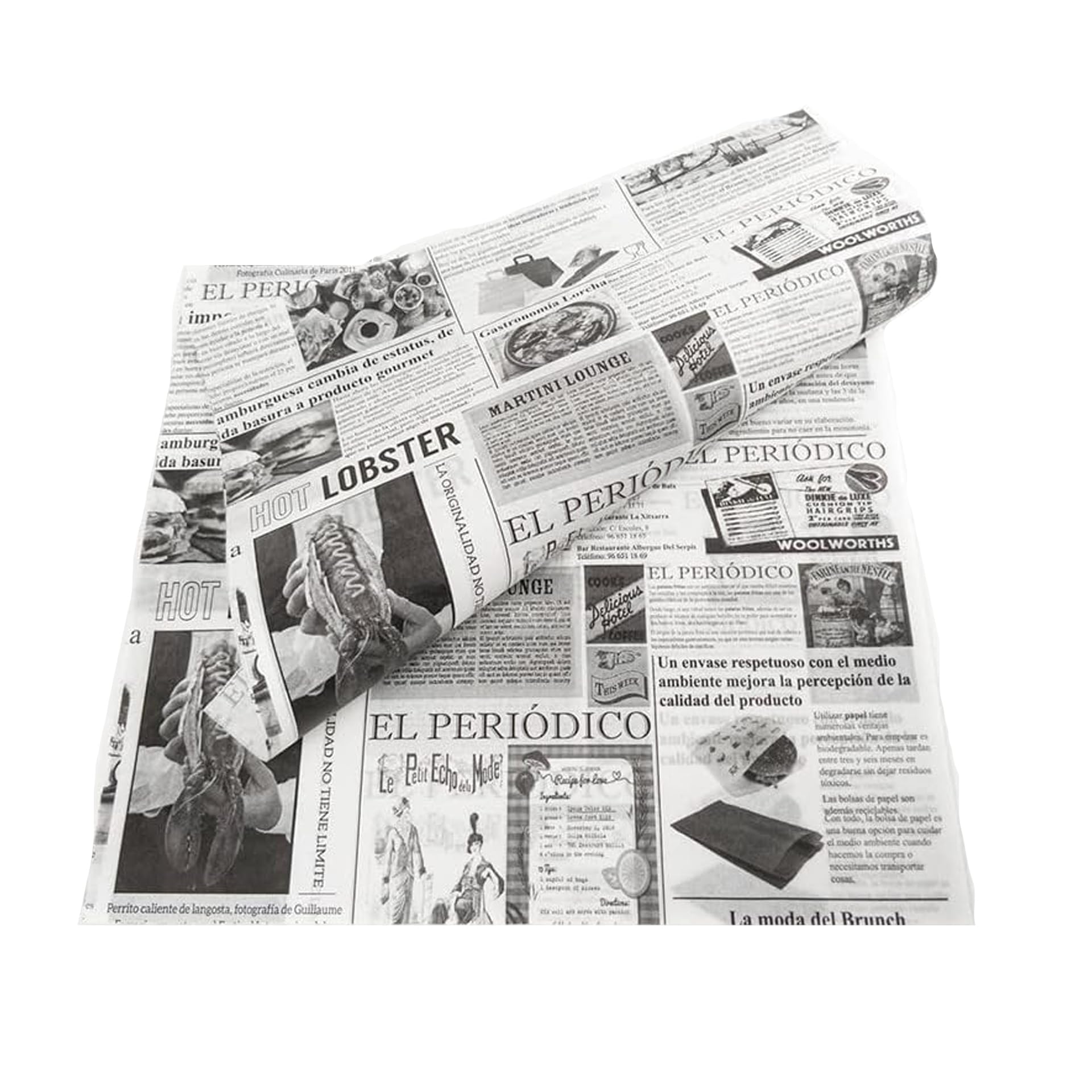 BALSAT Papel Antigrasa para Alimentos 28x31cm | Estampado de Periódico | Ideal Para Hamburguesa o Papel para Queso y Fritos | Caja de 1000 Hojas Alimentarias Multiusos y Ultra Resistentes