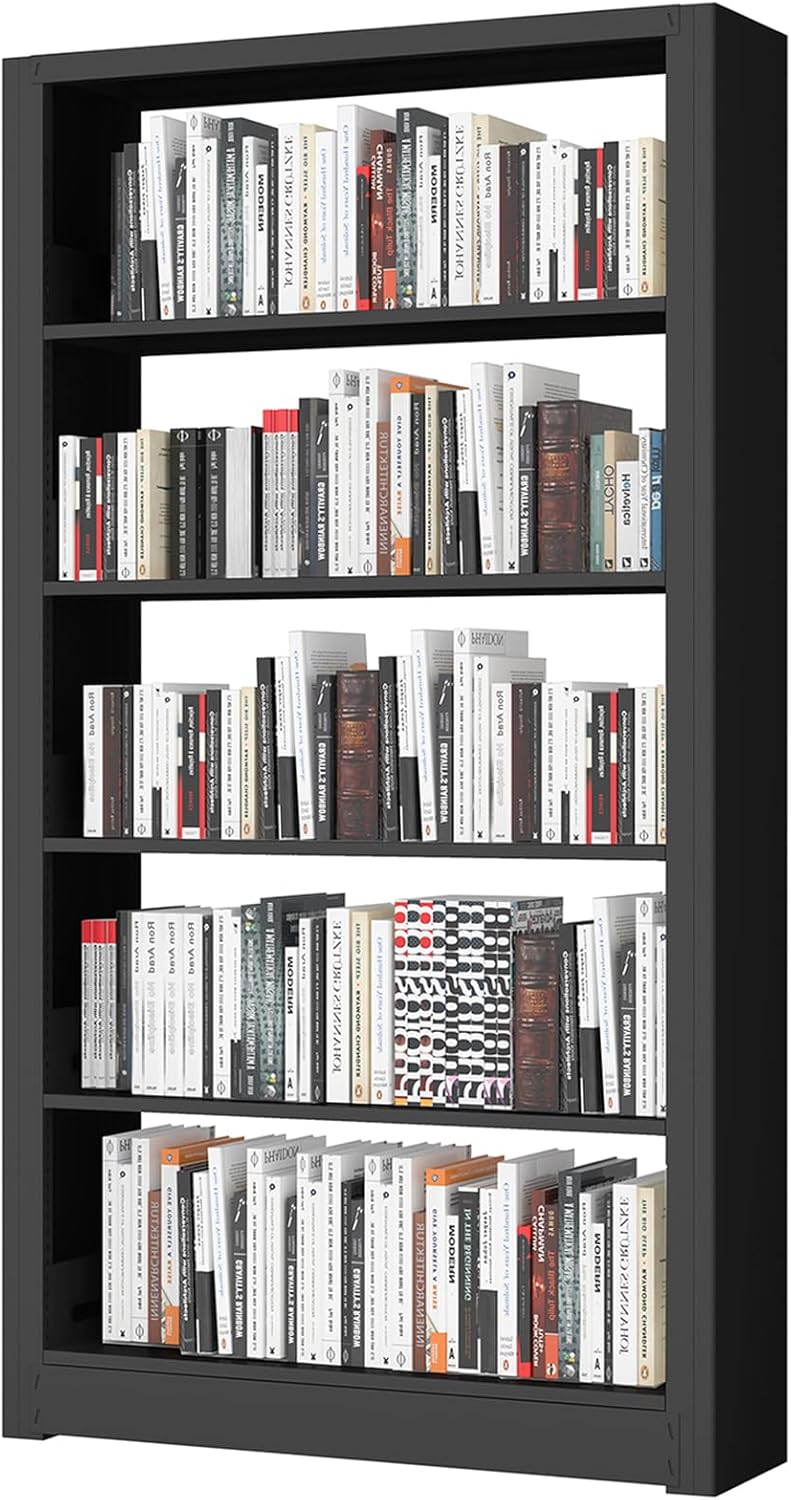 YILFANA 69" Metal Bookshelves, Heavy Duty Book Shelf with 5
