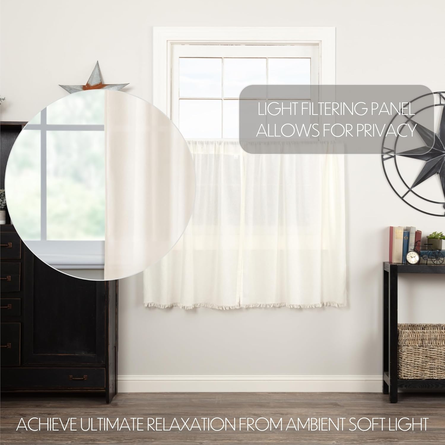 VHC Brands 10763 Tobacco Cloth Antique White Tier Fringed Set of 2 L36xW36