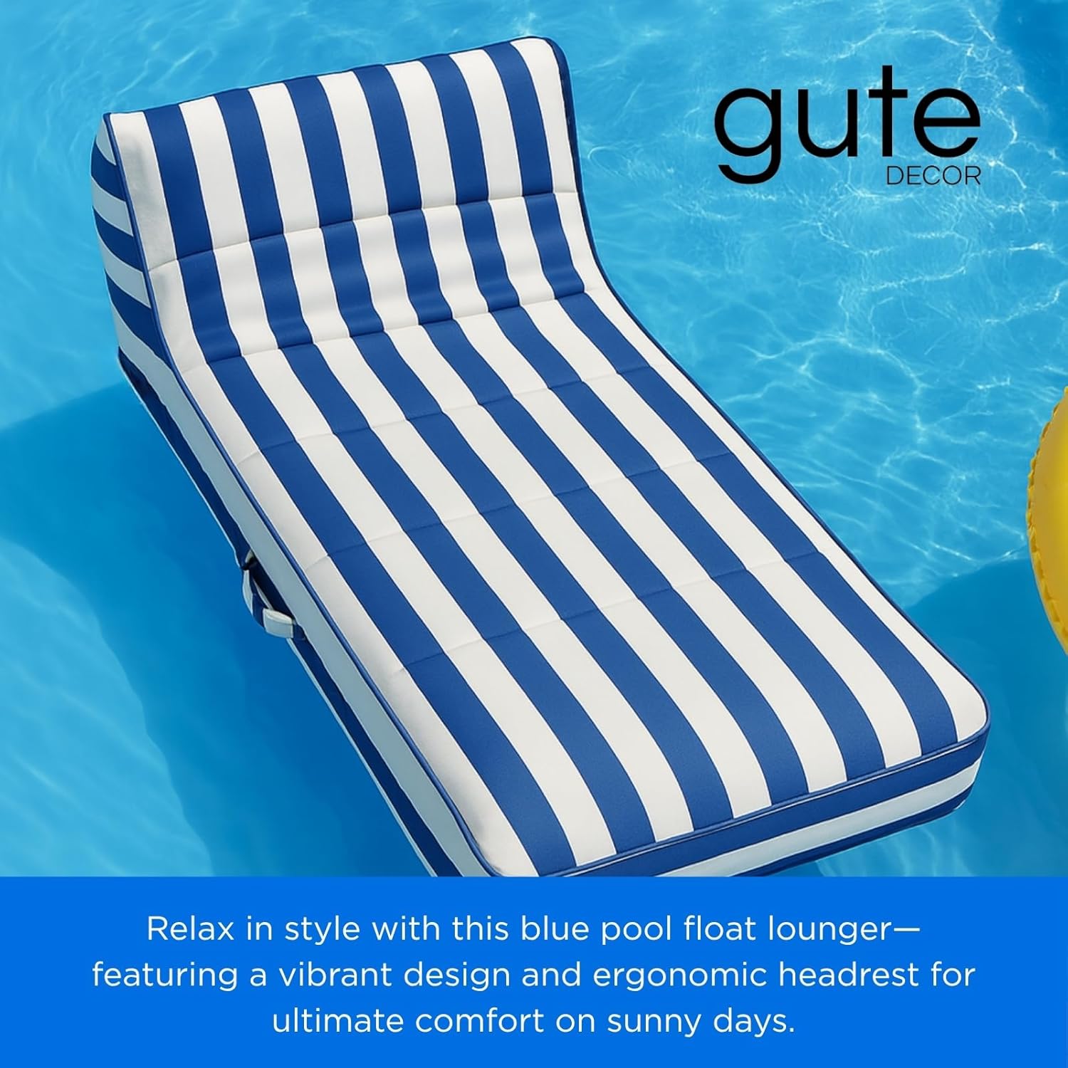 Upholstered Stylish Pool Float Lounger Recliner, Large Floating Chair & Backrest, Heavy Duty Lake, Beach - Premium Comfortable Tube, Durable Water Floaty Tanning Relaxation LoungeFloat - Blue Stripped