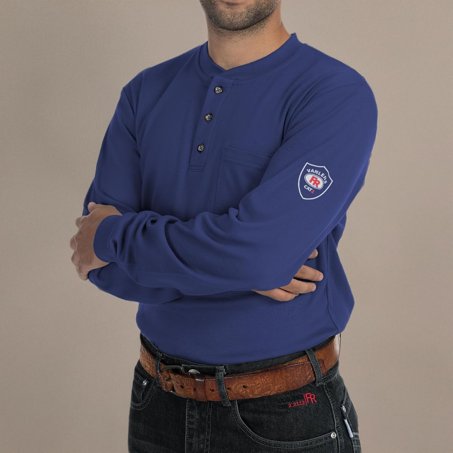 FR Shirt for Men Flame Resistant Shirt NFPA2112 CAT2/HRC2 5.5oz Light Weight Long Sleeve Henley Shirts - Image 6