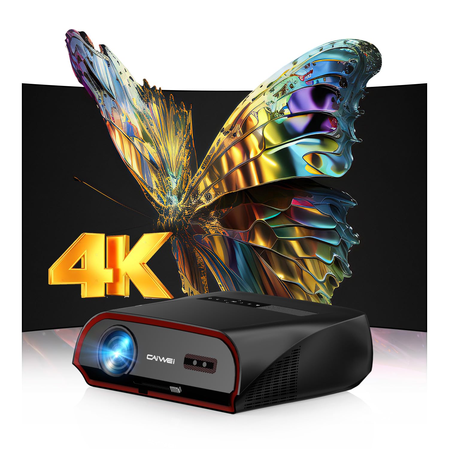 4K Smart Projector with HDR WiFi6 Bluetooth,1580 High Brightness Android TV Daytime Home Theater Projector NFC Cast 6D Keystone LAN HDMI USB, Massive Apps for Outdoor Movie, Golf Simulator, Business