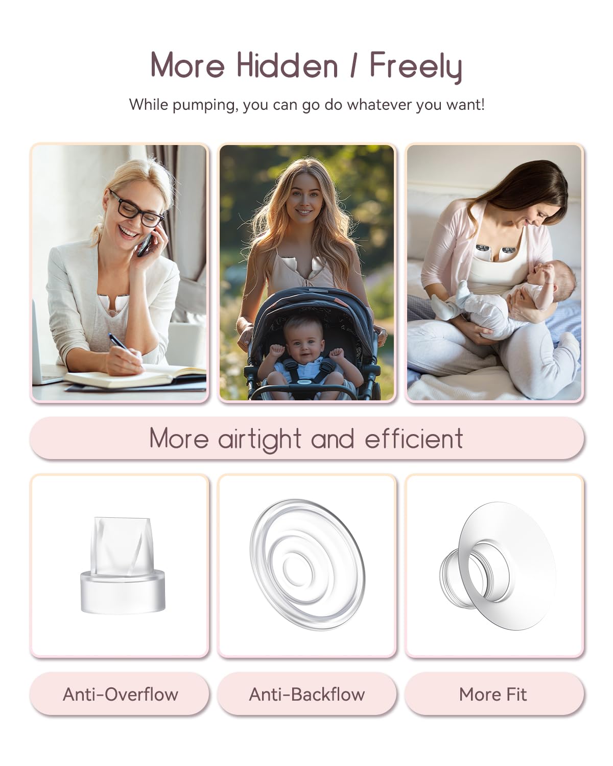 Rivoluzionario Tiralatte Elettrico 202g, KISSBOBO Tiralatte Elettrico Indossabile Con 4 Modalità 12 Livelli, Comfort Ottimale Con Timer 21 mm/24 mm (Rosa/1 Pezzo)