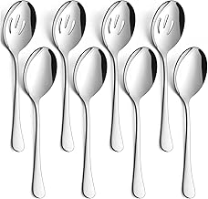 LIANYU 8 Pack Large Serving Spoons, Slotted Serving Spoons, 9.8 Inch Stainless Steel Serving Utensils Spoon Set for Banquet Catering Buffet Dinner Restaurant Party