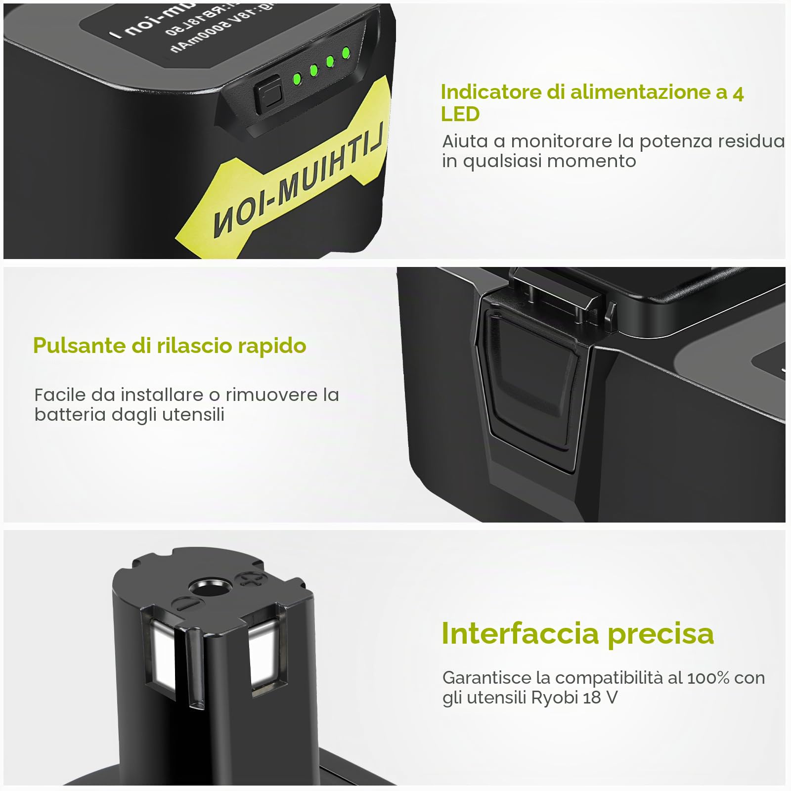 2 x Batteria per Ryobi, ASUNCELL 18V 5.0Ah P108 Batteria di Ricambio Agli Ioni di Litio per Ryobi ONE Plus 18V RB18L50 RB18L40 RB18L25 BPL-1815 BPL-1820G BPL18151 BPL1820 P104 P105 P107