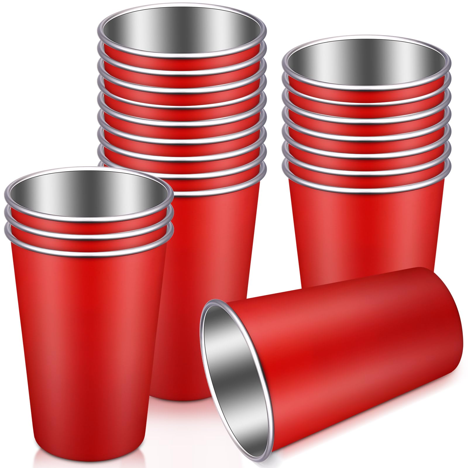 Mimorou Lot de 20 gobelets à pinte en acier inoxydable incassable pour enfants et adultes, bar, maison, restaurant, voyage, pique-nique, camping, extérieur (rouge)