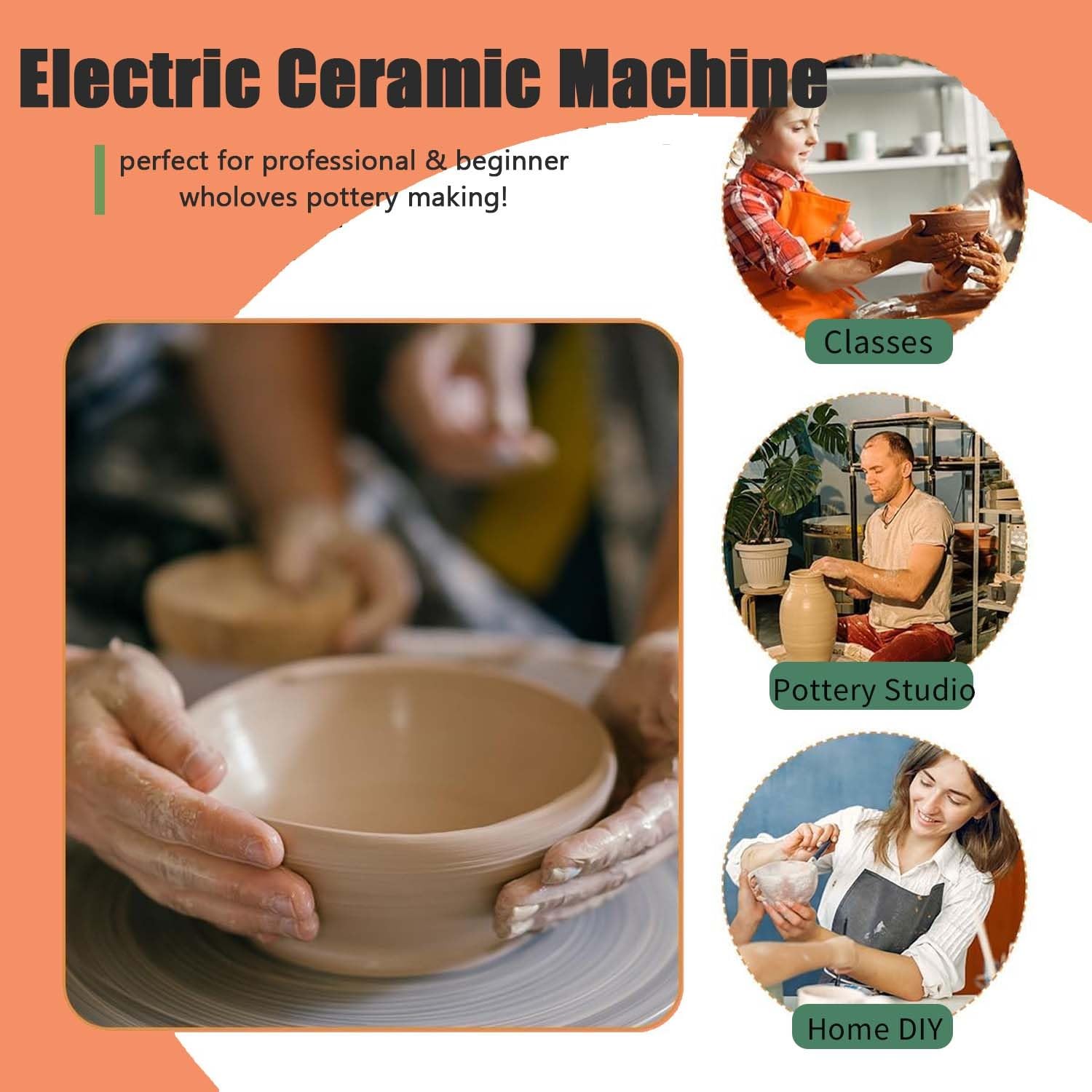 Máquina De Cerámica Eléctrica De 350 W Con Pantalla Táctil LCD. Cuenta Con Velocidad Ajustable De 300 RPM Y Control Por Pedal. Perfecta Para Proyectos De Cerámica DIY Y Alfarería En Casa.