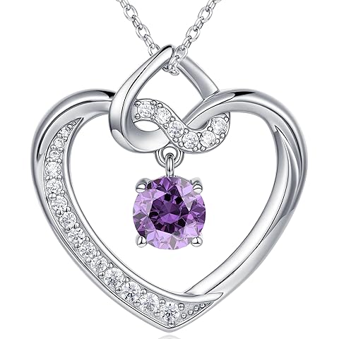 Heart Birthstone Necklaces Gifts for Women Wife, Jewelry for Women Wedding Annivers...