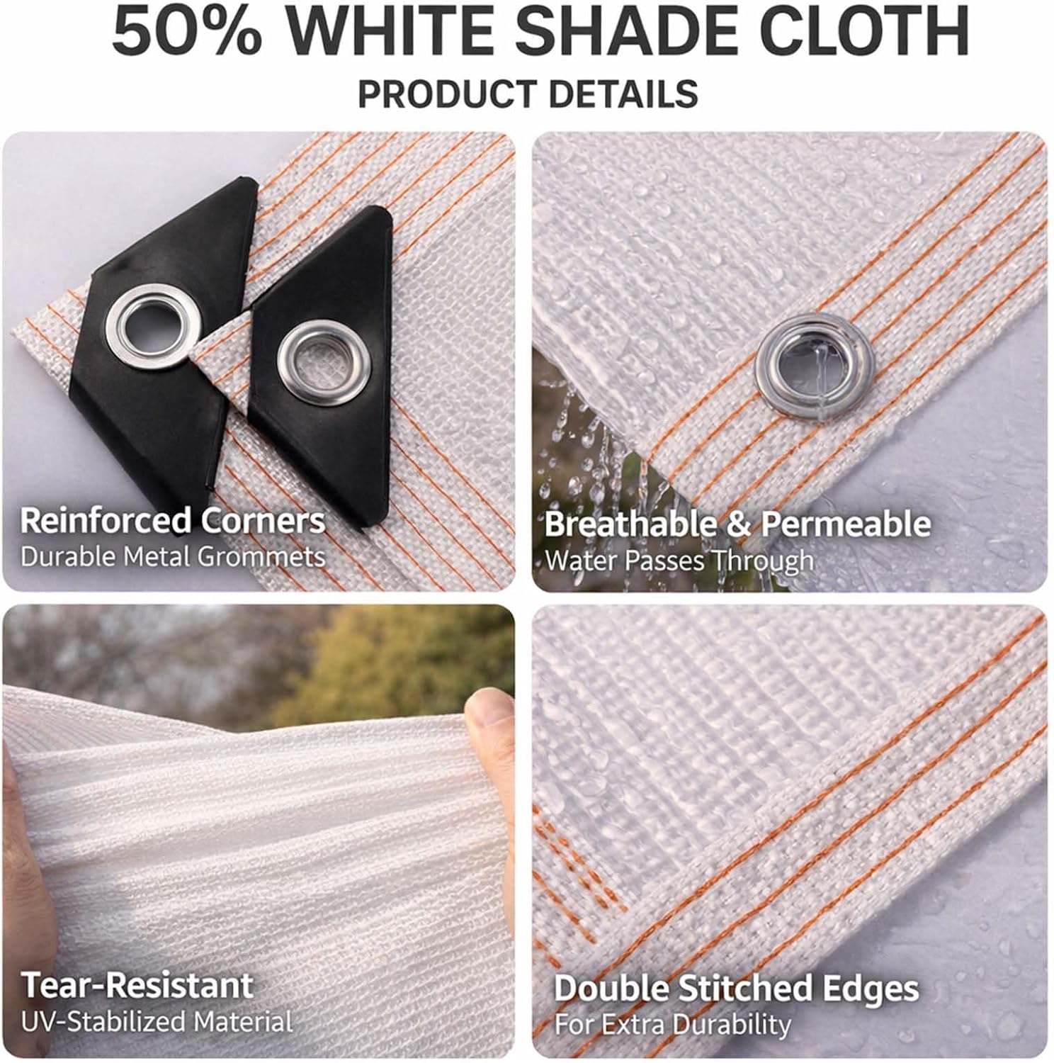50% White Shade Cloth for Plant Sunblock, Heavy Duty Garden Netting Breathable Shade Mesh Tarp with Grommets Outdoor Privacy Fence Screen for Greenhouse Patio Yard Canopy(10x13ft)