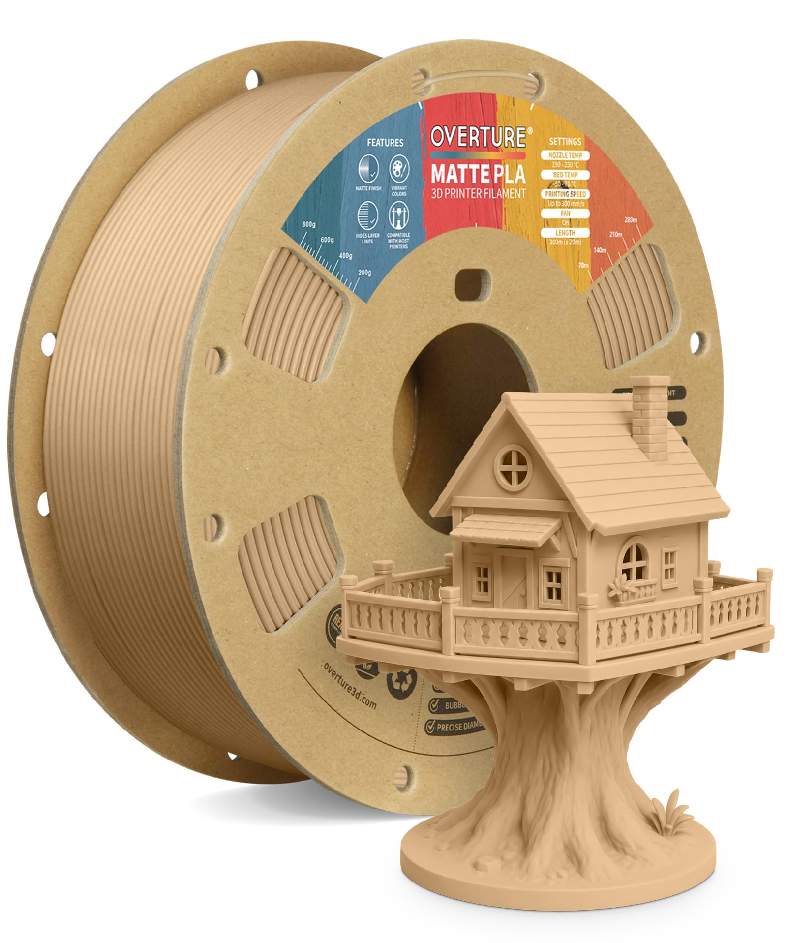 OVERTURE Matte PLA 3D Printer Filament 1.75mm, Matt Surface & Low Warping Filament 1kg Spool (2.2 lbs), Accuracy +/- 0.02 mm, Fit Most FDM Printers (Matte Light Brown)-image-32