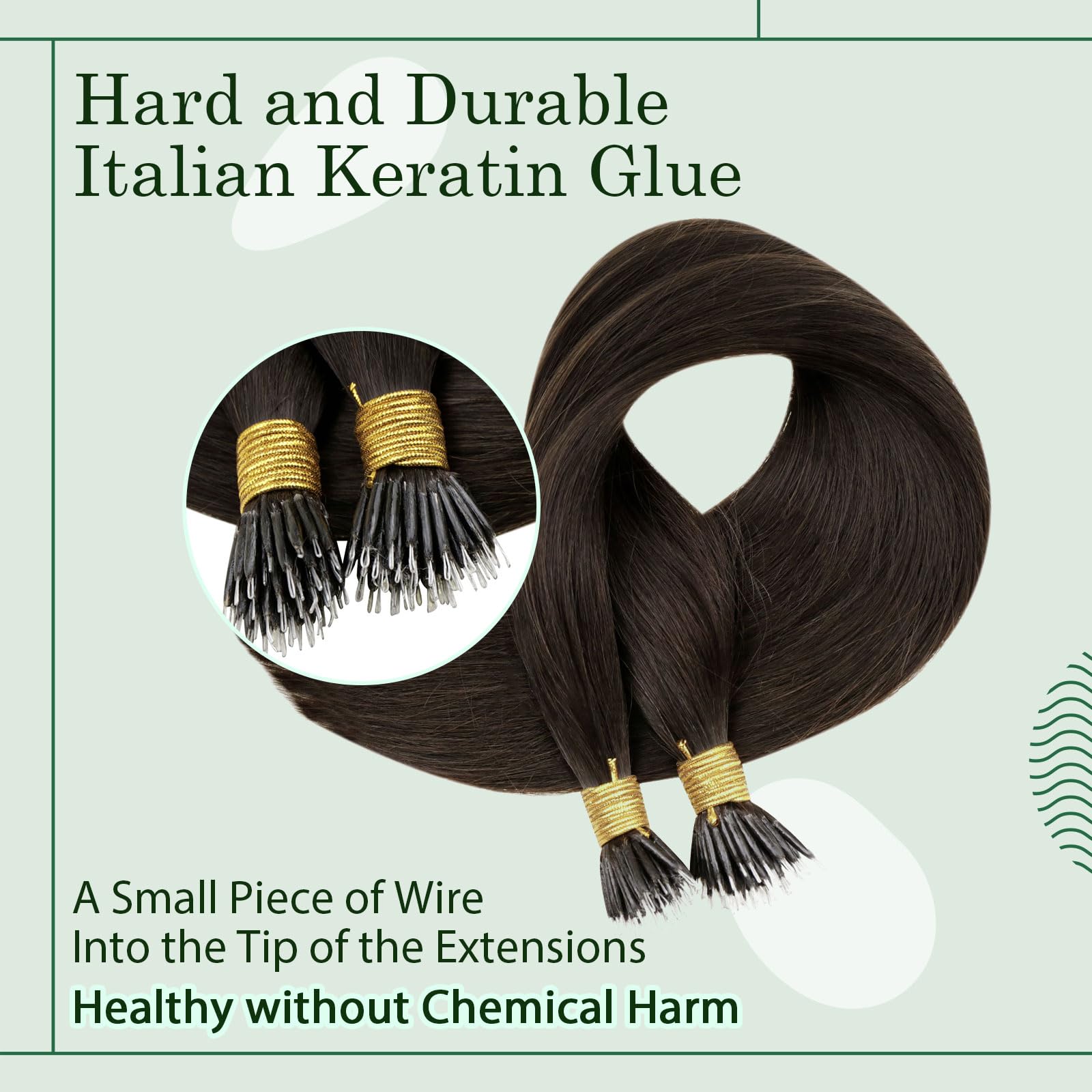 RUNATURE 14 Inch Nano Hair Extensions Real Human Hair Brown Nano Beads Hair Extensions Human Hair Remy Straight Dark Brown Invisible Nano Rings Hair 50s 50g #2 - Image 4