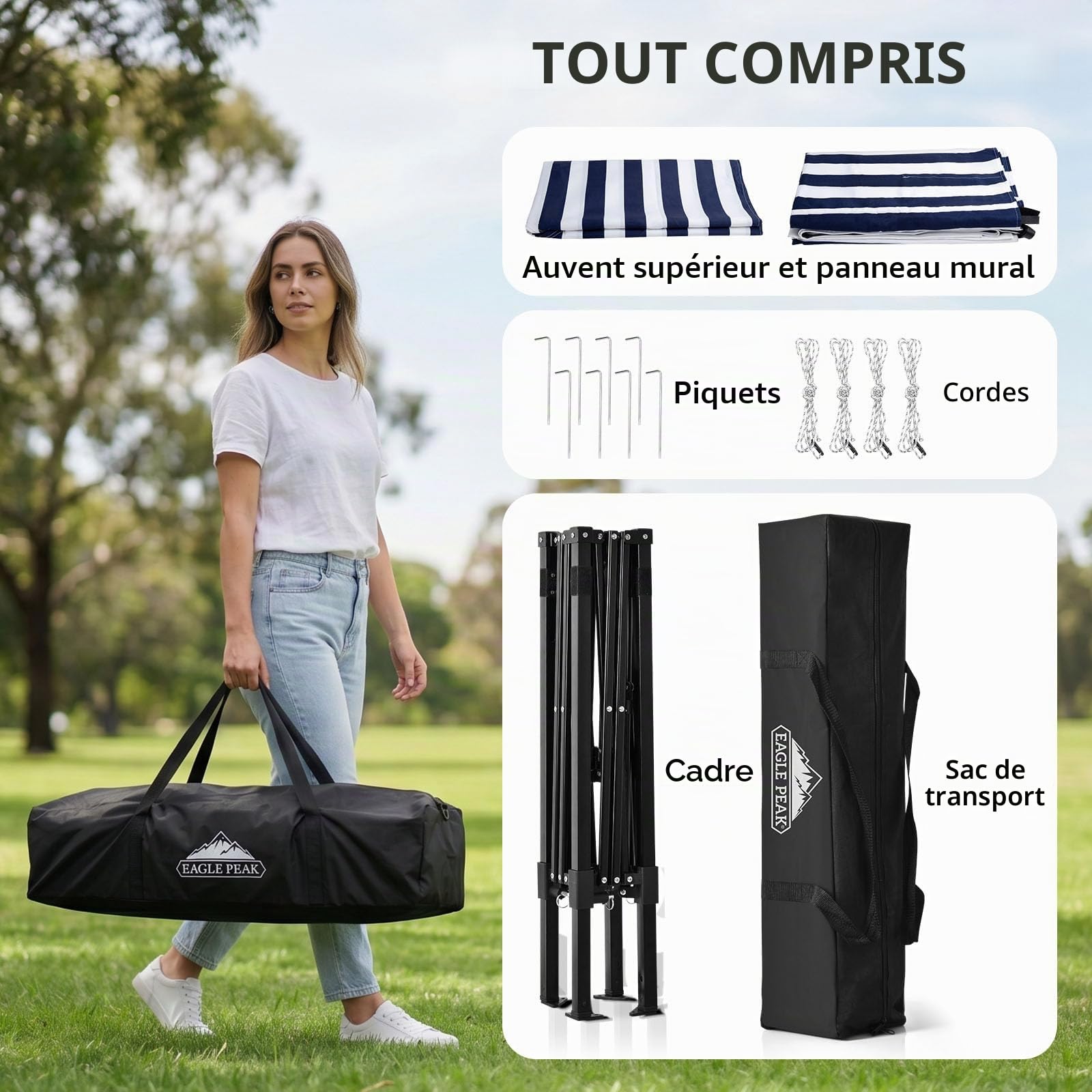 EAGLE PEAK Flex Ultra Compact 1,2x1,2 m Canopy Pop-up, Abri Solaire, Cabine d'essayage, Cabane de confidentialité Portable pour Piscine, séances Photo Tendance ou Camping, Bleu/Blanc