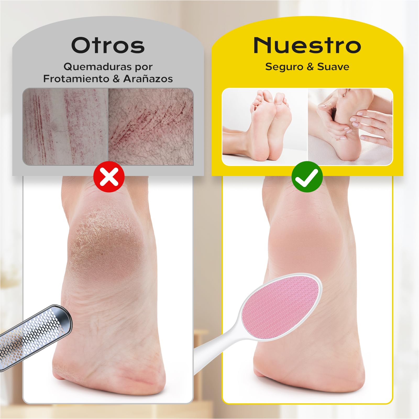 2 en 1 Lima Para Pies Nano Vidrio - Lima Pies y Removedor con Mango Largo, Elimina Durezas y Callosidades, Foot File Suave Profesional, Uso Húmedo/Seco -Rosa