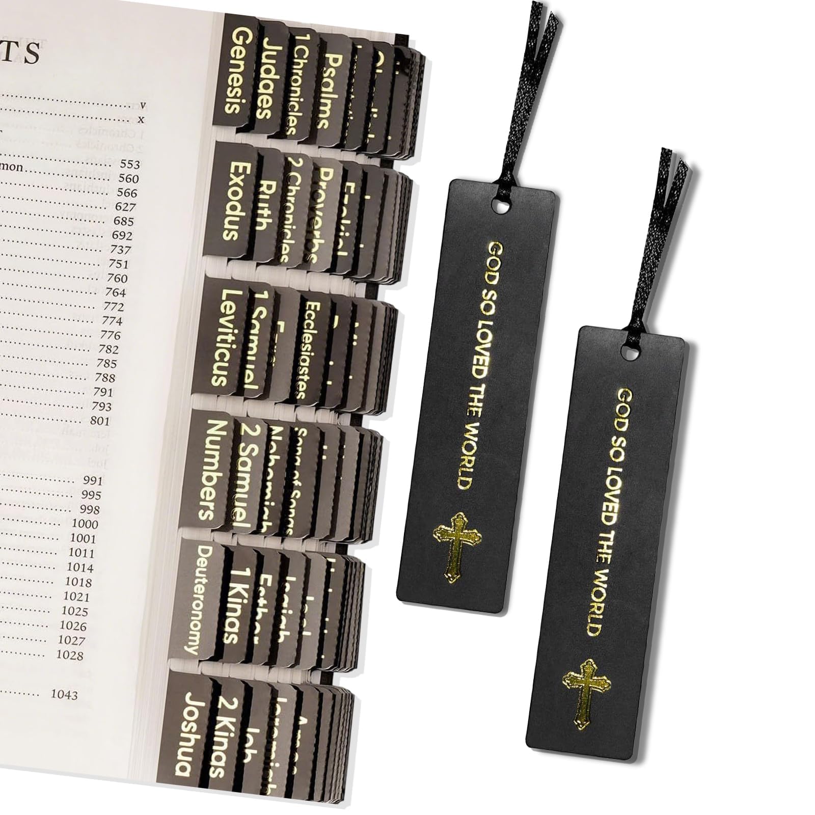 2Sets Bible Tabs 75 Gold Foil Print Tabs with 2 Bookmarks Waterproof Bible Study Journaling Supplies Christian Gifts