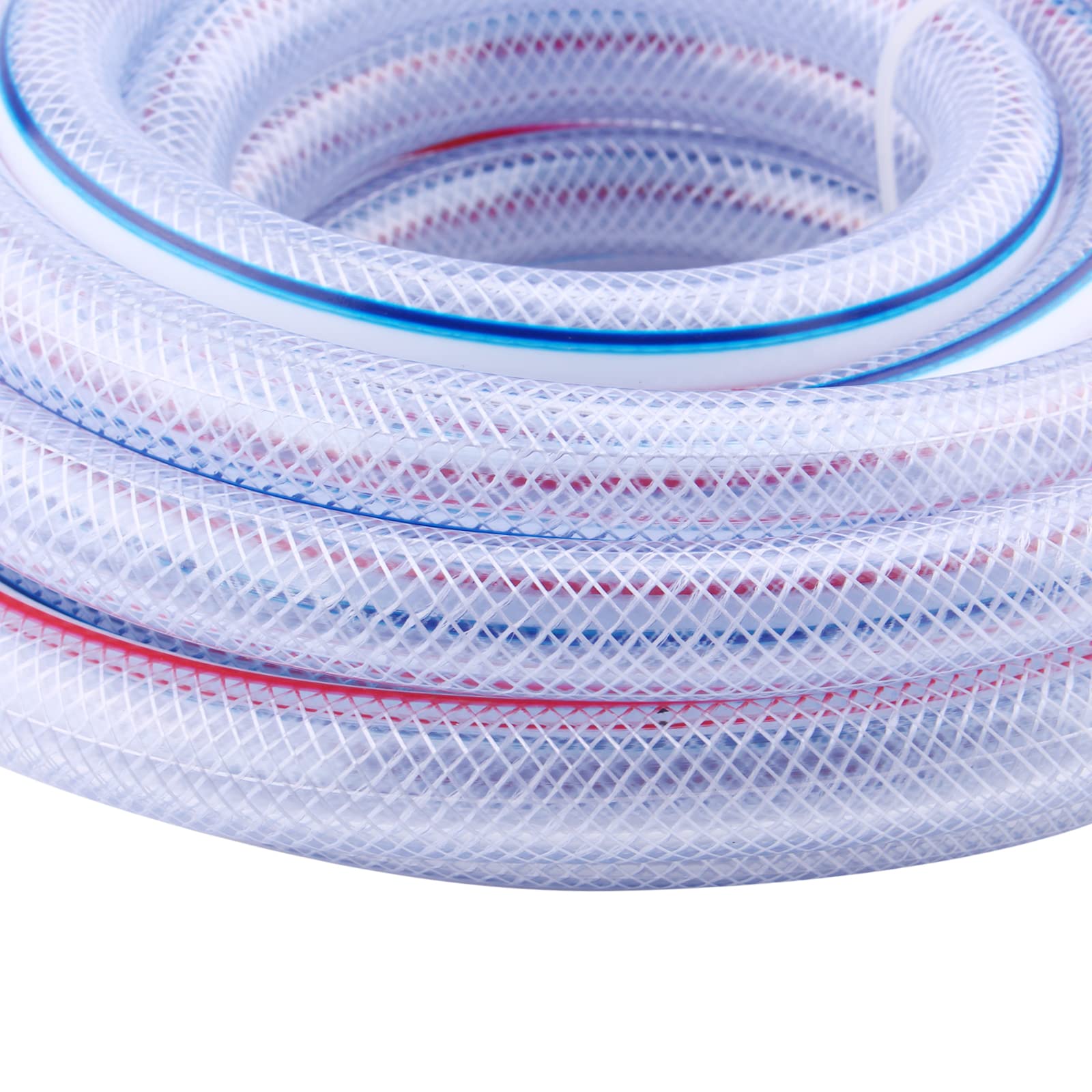 Tubo de PVC trenzado suave - Manguera de vinilo reforzada con tubo de PVC flexible de alta presión de 1/2 x 3/4 pulgadas OD para agua, aceite con 2 abrazaderas de manguera (25 pies)