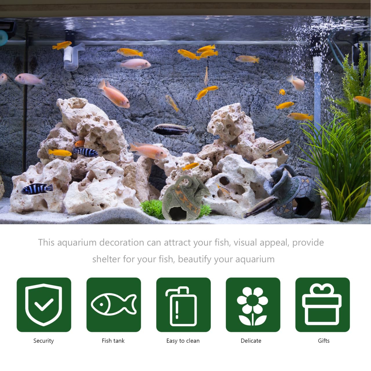 TEHAUX Ornements en résine pour aquarium, cachette pour aquarium, cachette pour aquarium et crevettes
