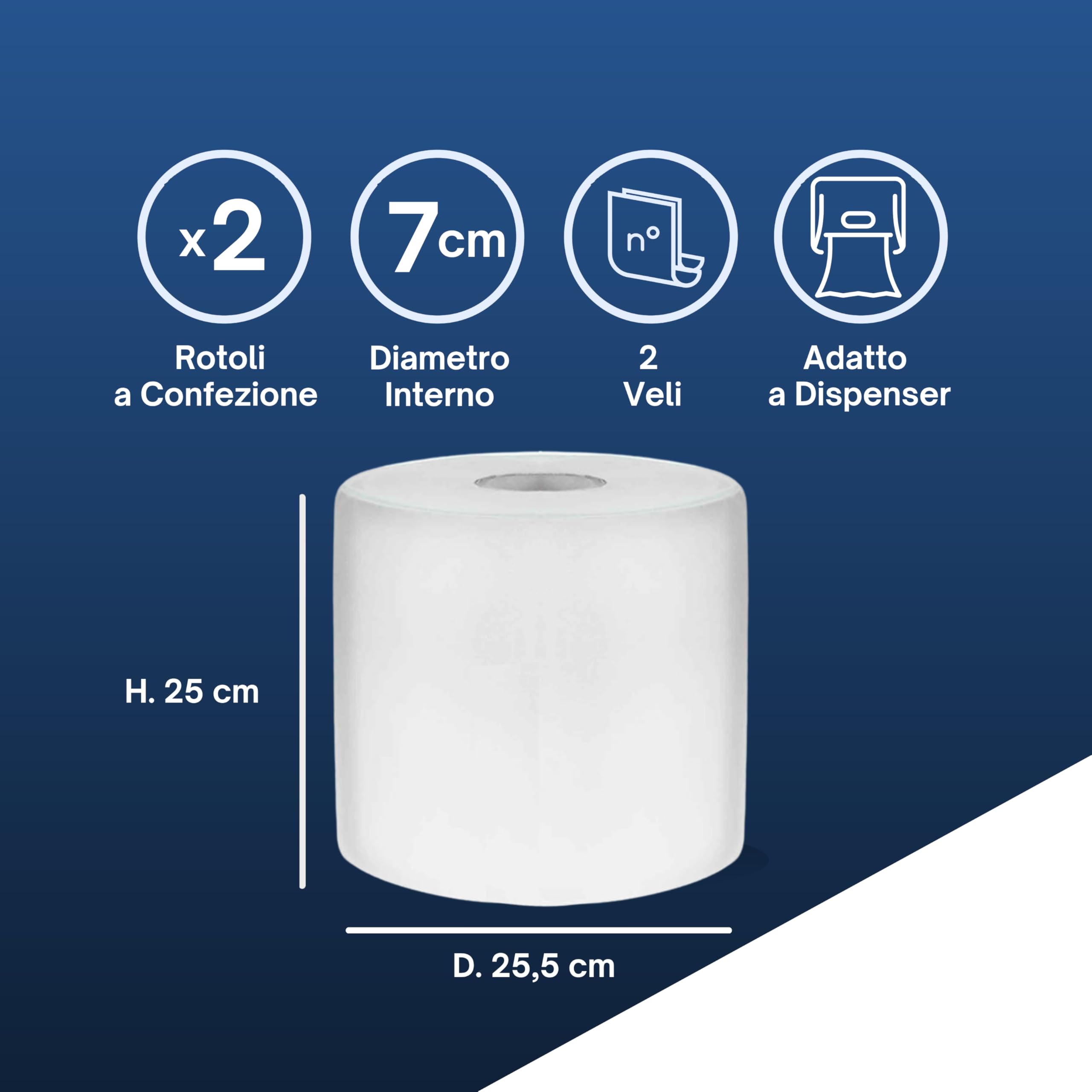 Light 800, Rotoloni Carta Industriale, 2 Veli, 800 strappi a Rotolo, Altezza 25 cm, Diametro 25,5 cm, Adatto per Dispenser, Ideale per Uso Industriale e Domestico (2 Rotoli)