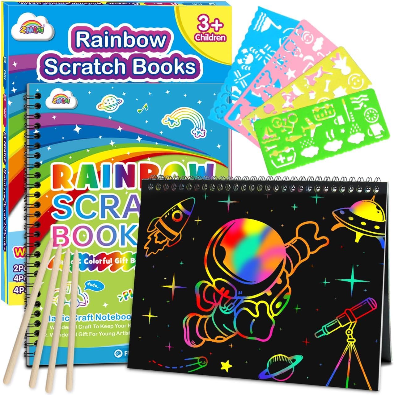 ZMLM Scratch Art for Kids - 2 Pack Rainbow Scratch Books Art and Craft Books Gift for Girls & Boys Ages 4 5 6 7 8 9