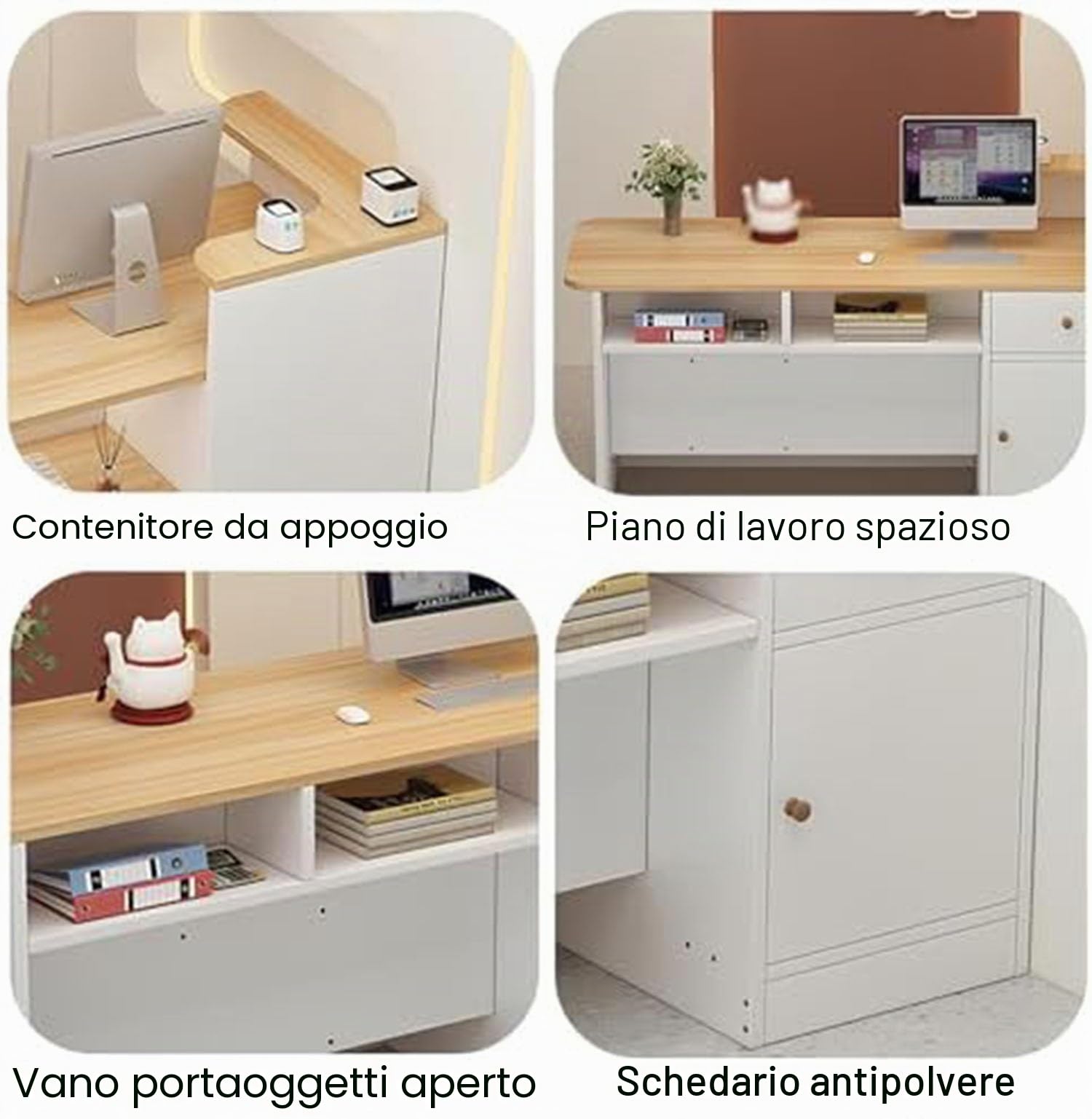 Bancone Cassa per Negozio Angolare, Cassa Reception per Parrucchieri, Banco di Reception Banchi di Ricevimento con Cassetti e Armadi,(Walnut/Left,140x100x45cm)
