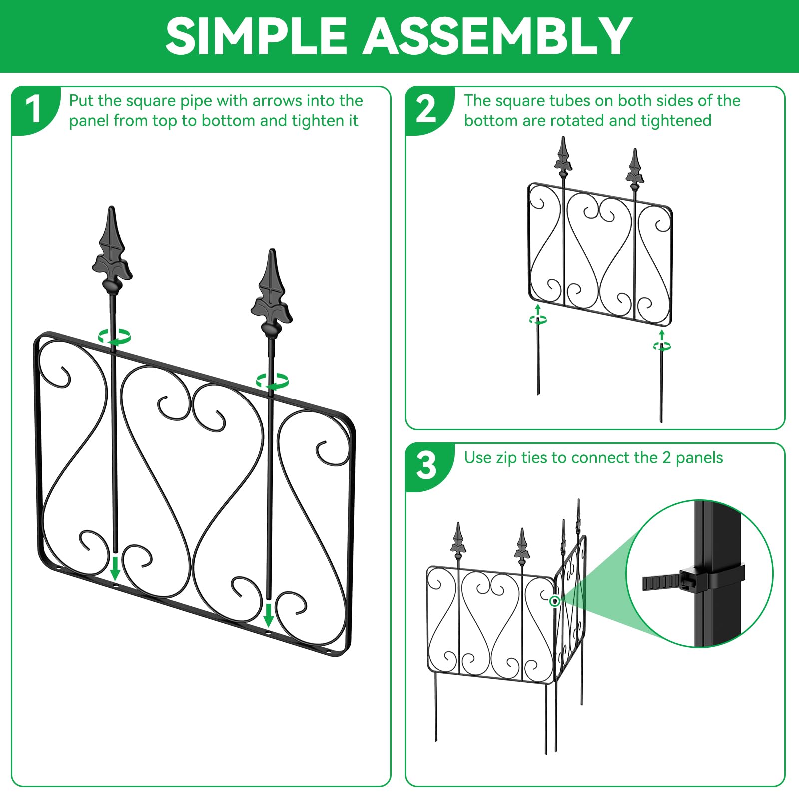 Garden Fence Animal Barrier 7 Panels,26.4"(H) x 10ft(L) Decorative Garden Fence, Rustproof Metal Fencing for Yard, Dog Rabbits Wire Section Garden Edging Border for Yard Landscape Patio Outdoor Decor