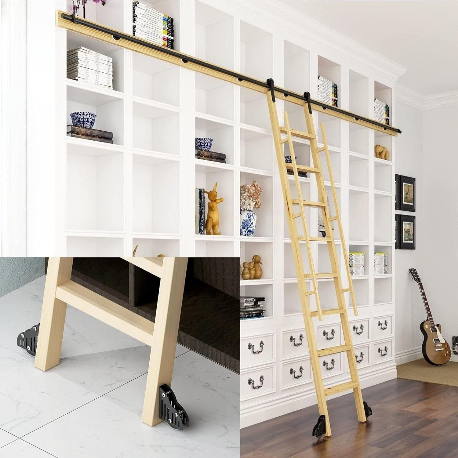 LWJSOCP Sliding Library Ladder Rails Hardware Kit, Sliding Barn Door Hardware Kit, Rolling Ladder Hardware Library Sliding Ladder Hardware Kit, For Library/Loft/Home/Indoor (Color : 300cm(9.8 ft) tr