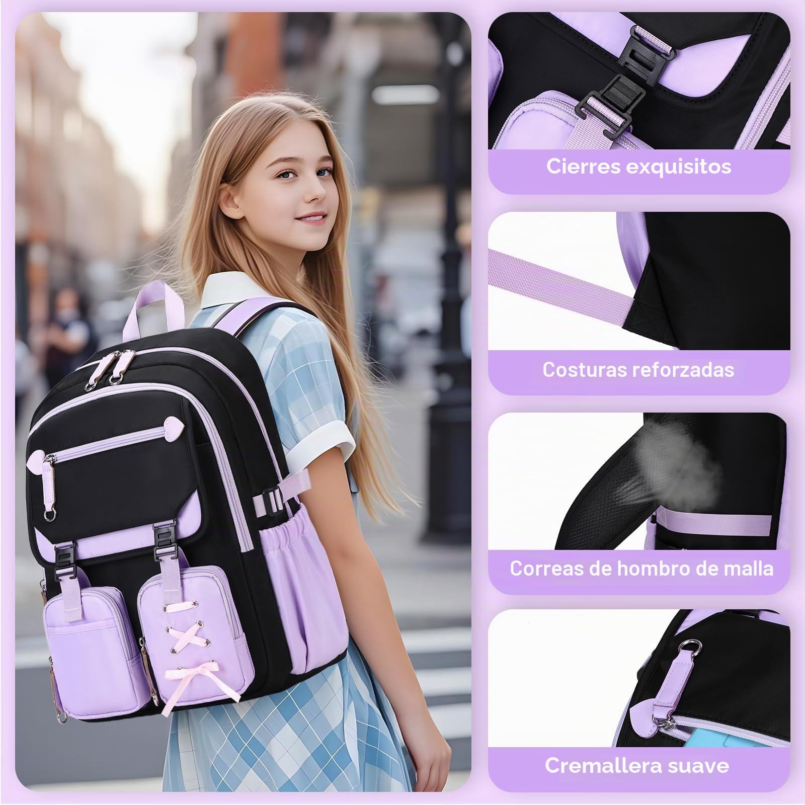 Tanou Mochila Escolar Adolescente Niña, Mochila Casual de 3 Piezas