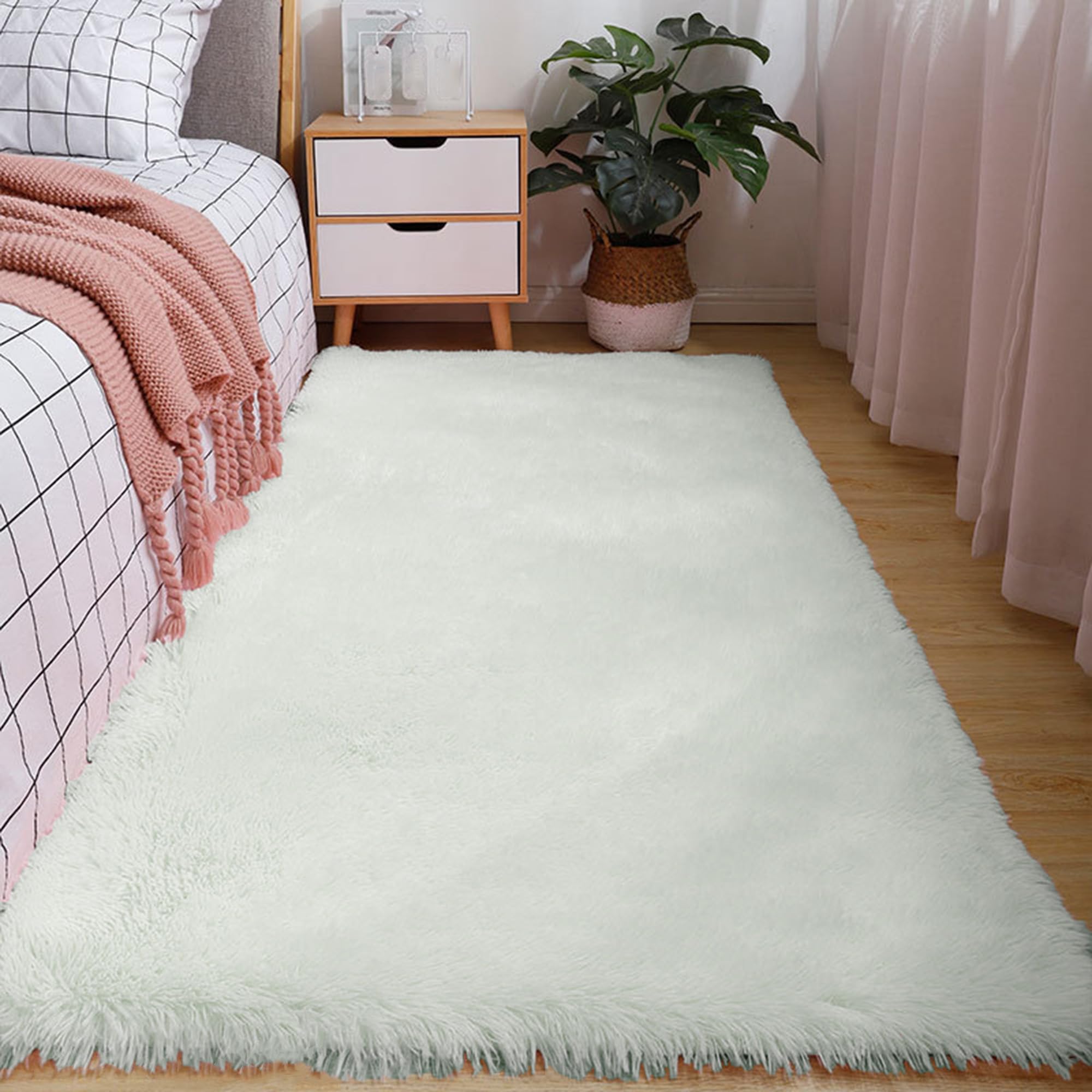 Tapis doux et moelleux lavable grand tapis de sol moderne blanc cassé
