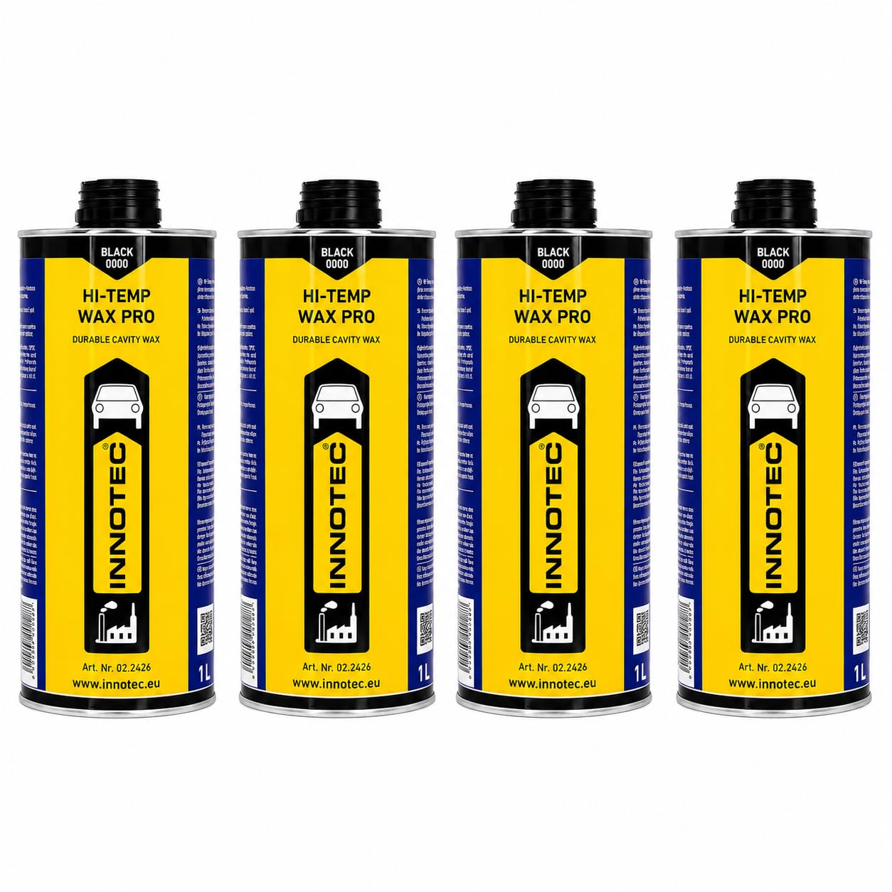 4 Stück Innotec Hi-Temp Wax Dry Schwarz - Next Level Konservierung für Automotive & Industrie - Idealer Unterbodenschutz und Hohlraumkonservierung - Rostschutzmittel für Fahrzeuge - 1 Liter Dose
